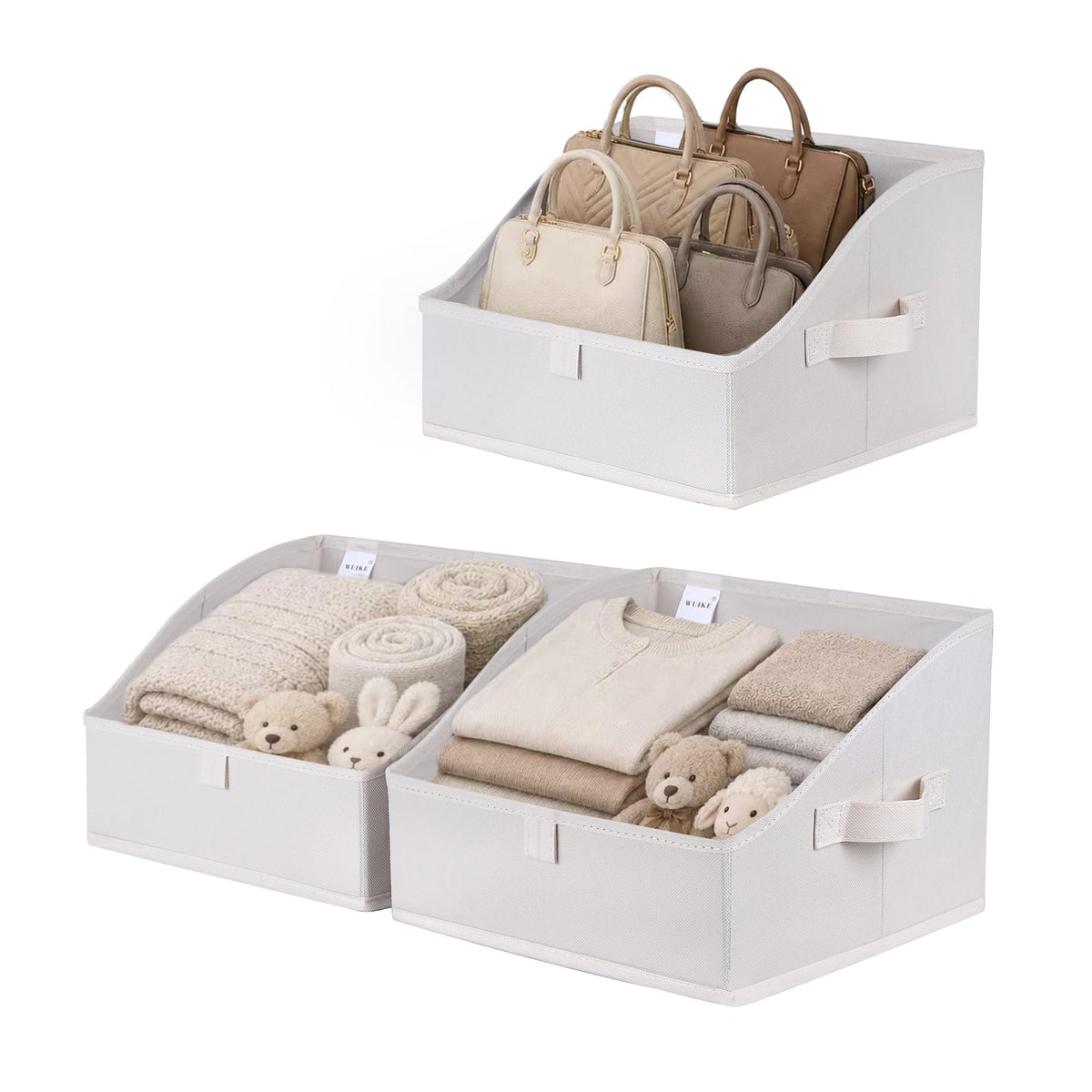 WUIKE Trapezoid Closet Storage Bins, Herringbone Gray, Extra Large, 3-Pack