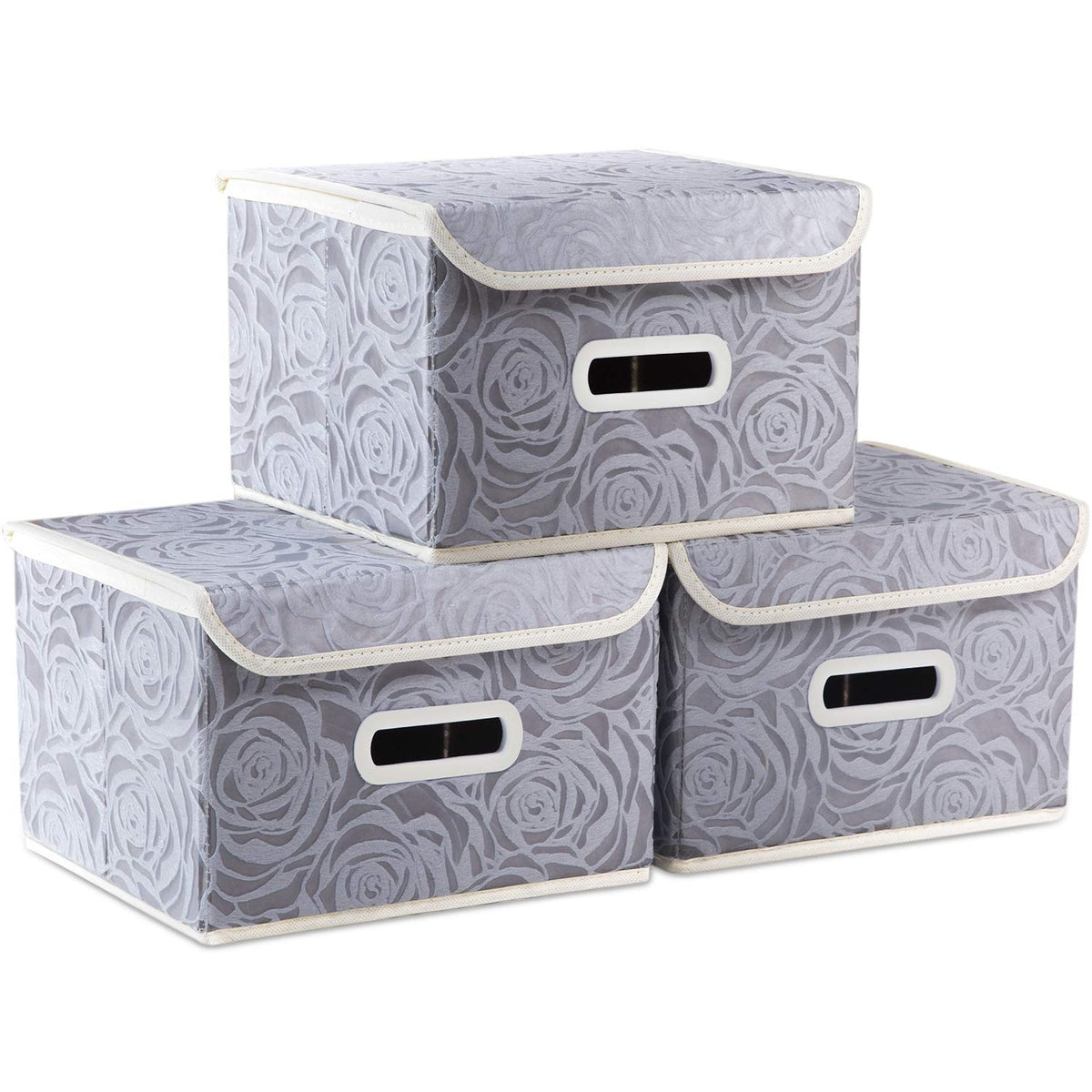 PRANDOM Larger Collapsible Storage Cubes with Lids Fabric Decorative Storage Bins Boxes Organizer Containers Baskets with Cover Handles for Bedroom Closet Living Room Blue 17.7x11.8x11.8 Inch 3 Pack