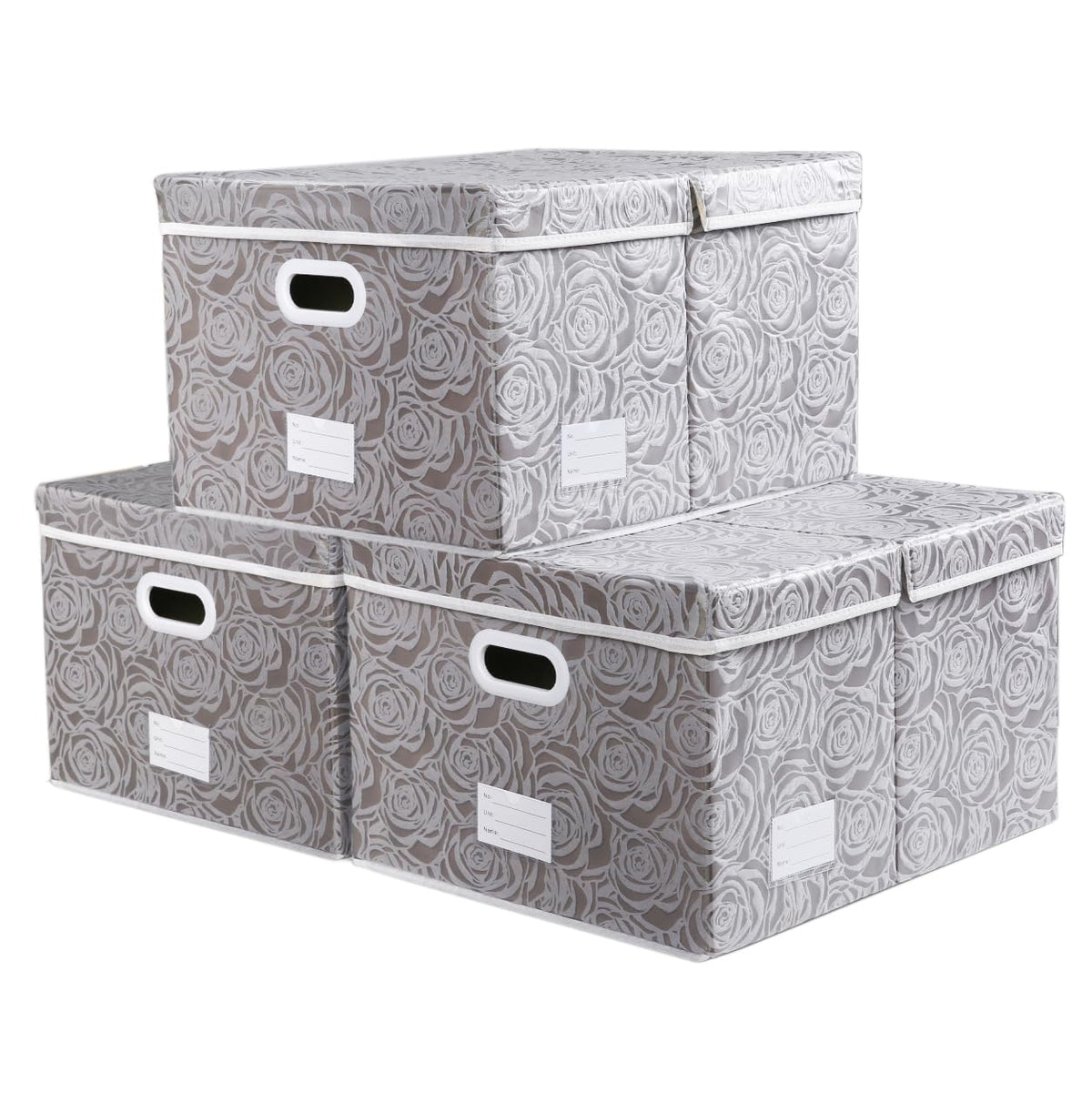 PRANDOM Larger Collapsible Storage Cubes with Lids Fabric Decorative Storage Bins Boxes Organizer Containers Baskets with Cover Handles for Bedroom Closet Living Room Blue 17.7x11.8x11.8 Inch 3 Pack