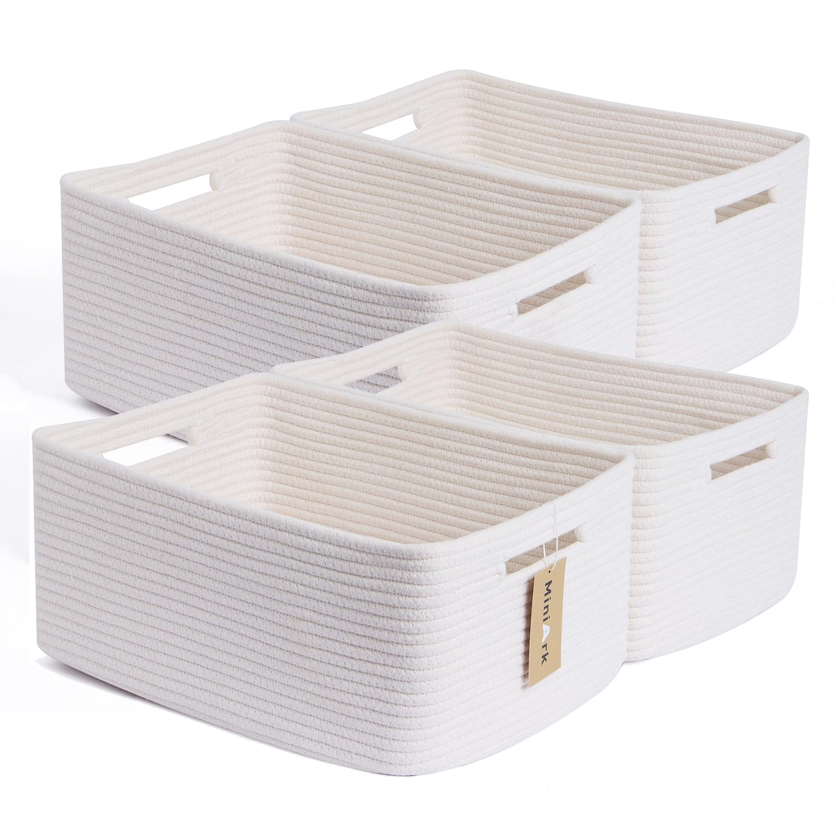 MiniArk Large Storage Baskets for Shelves, 17 x 13 x 7.5” Closet Organizers Bins for Clothes Blanket Towels, Baby Nursery, Toy Baskets Box, Woven Rope Baskets, 2 Packs Gradient Brown