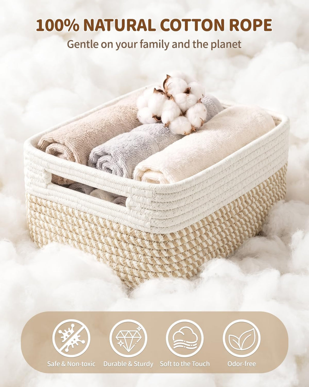 5 Small Woven Storage Basket for Organizing Shelves with Handles