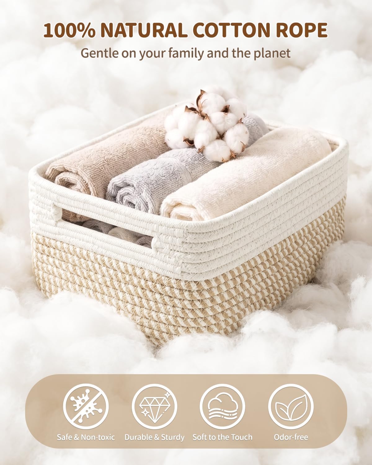 5 Small Woven Storage Basket for Organizing Shelves with Handles