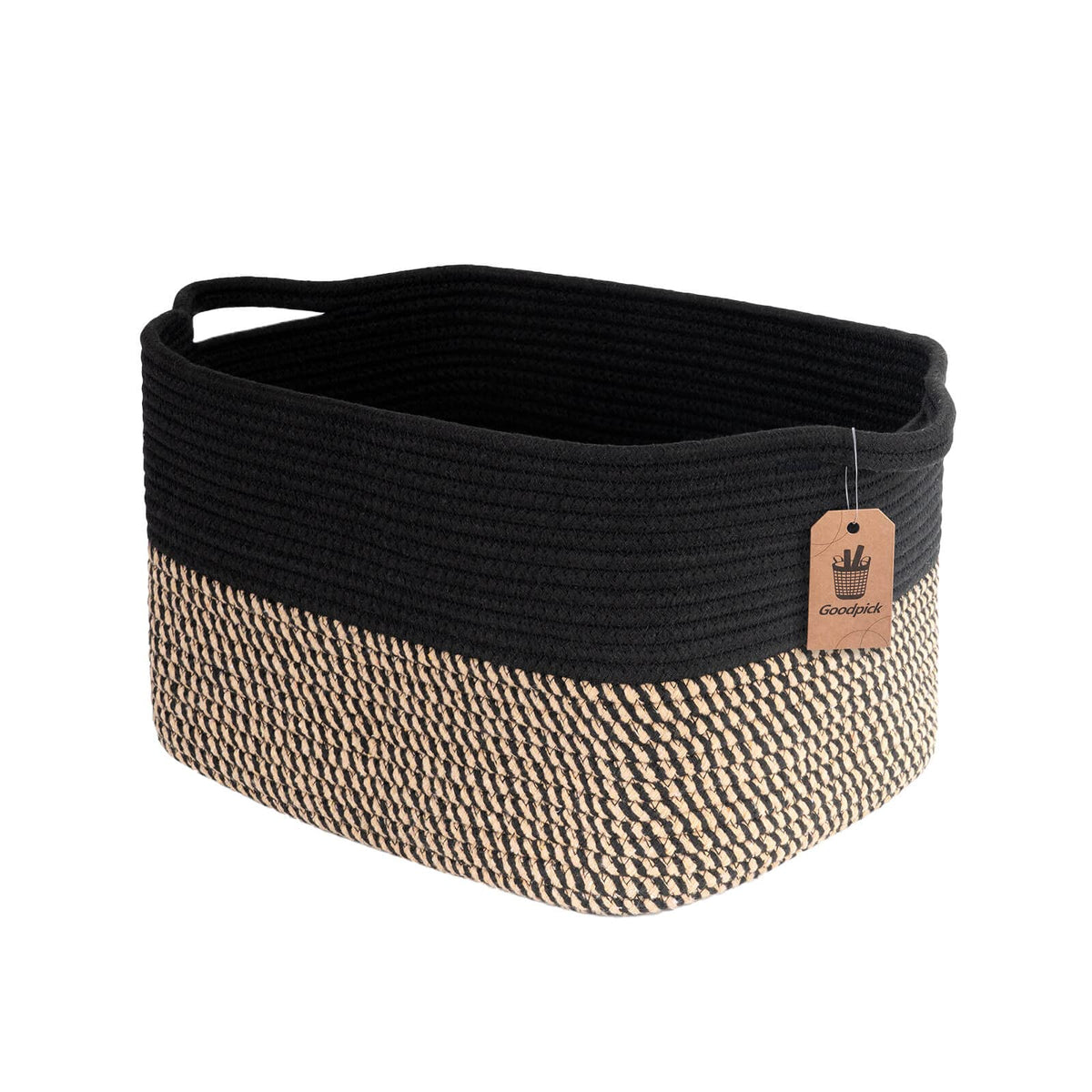 Goodpick Woven Storage Basket for Shelves, 13" x 10" x 9", Black Jute