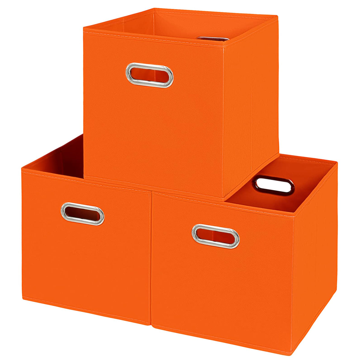 Yunkeeeper storage bins Cubes, Fabric Cube Organizer with Handle, Foldable Cube Bins for Cloth or Accessary Storage, 11x11x11, Set of 3,(Gray)