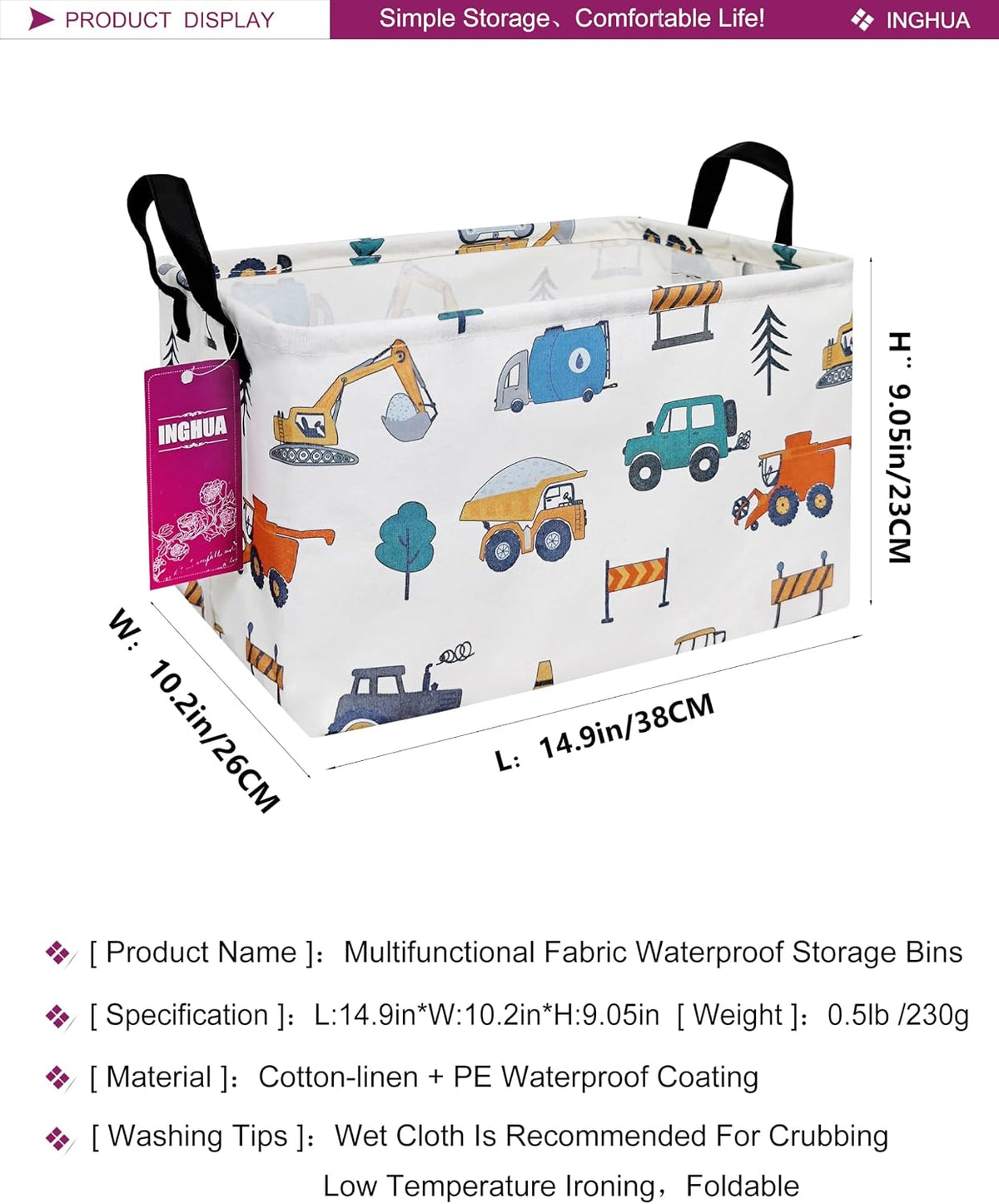Rectangular Vehicles Storage Basket Fabric