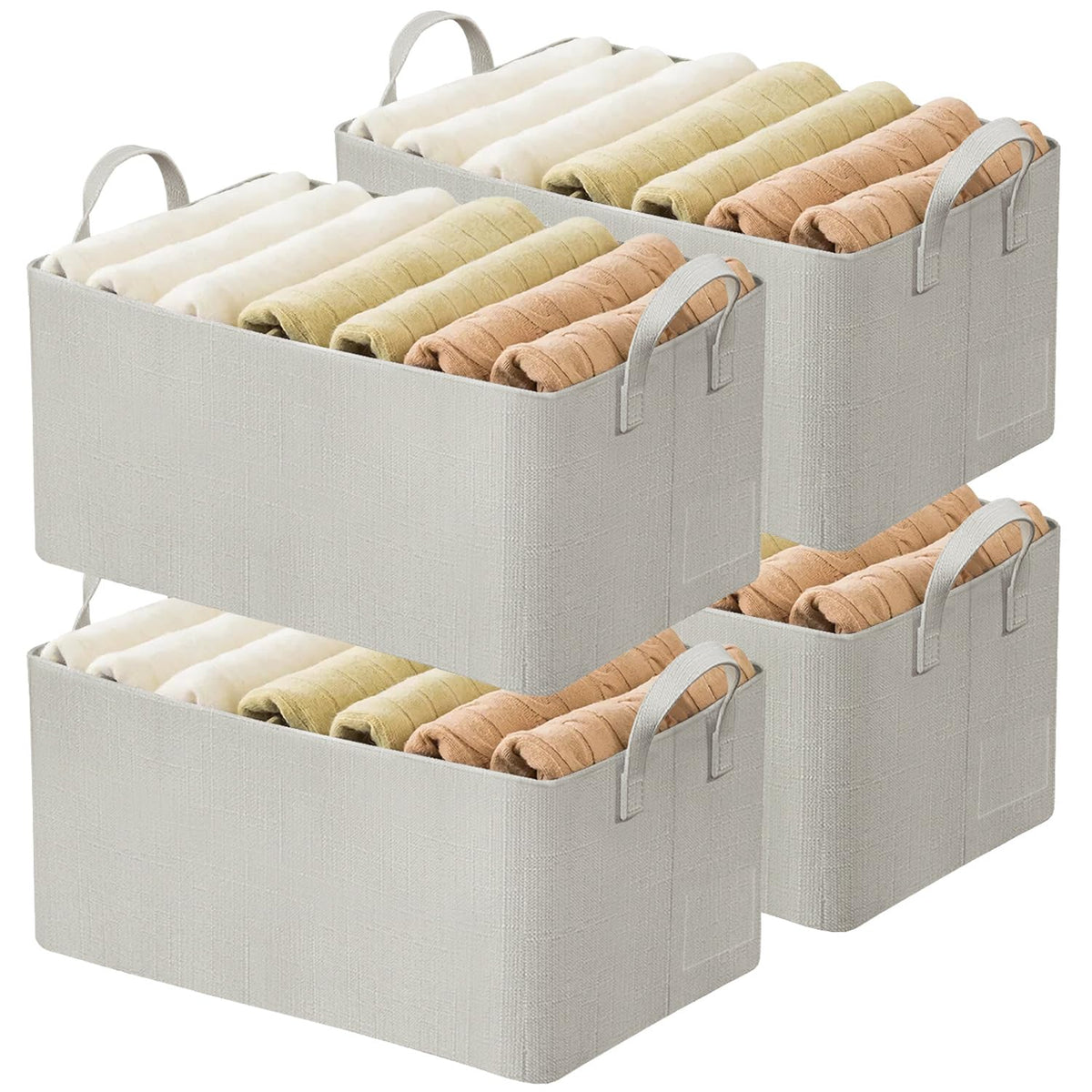 AARAINBOW Linen Closet Organizer Storage Bin with Steel Frame, Stackable Fabric Jeans Baskets for Shelves, 4 Packs Foldable Wardrobe Clothes Box for Sweater Pants Towel Shirt Storage, 23L Gray