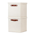 Temary Foldable Storage Bins with Lids, [2-Pack] Large Storage Baskets with Lid, Fabric Storage Bin for Organizing Home (White & Khaki, 15x11x9.5inch)