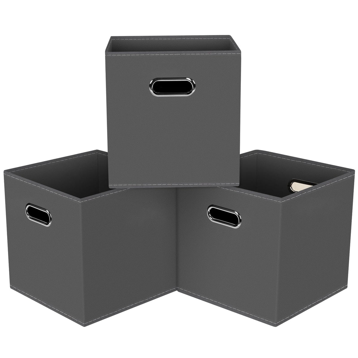 Black Foldable Storage Cubes Bins , Fabric Storage Box Cubes Organizer Baskets with Dual Handles for Home Organizer (Black)