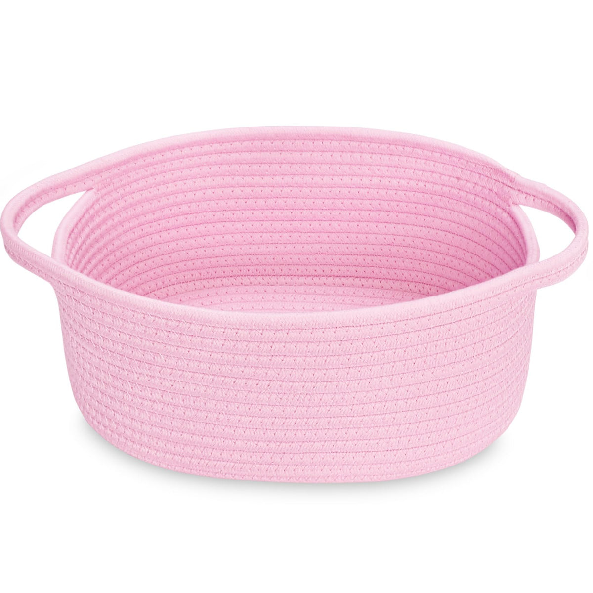 ABenkle Small Basket with Handles, Boho Decorative Rope Woven Dog Cat Toy Storage Bin Shelf Storage Organizer, Easter Christmas Gift Basket, 12"x8"x5", White