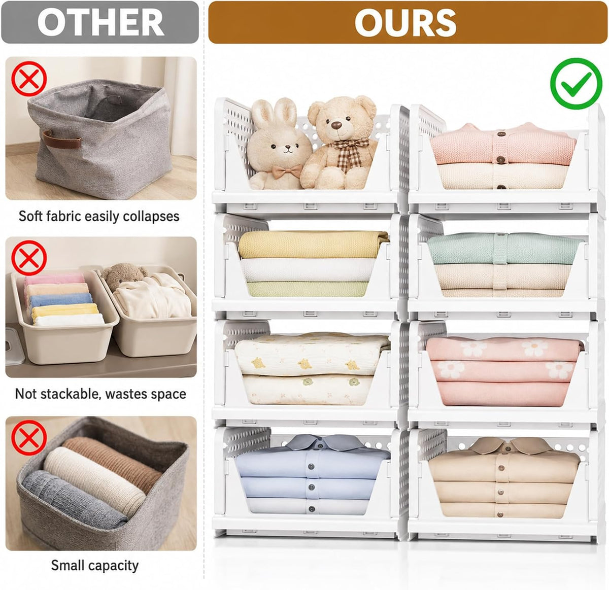 Upgraded Closet Organizers and Storage, Stackable Closet Organizer Basket