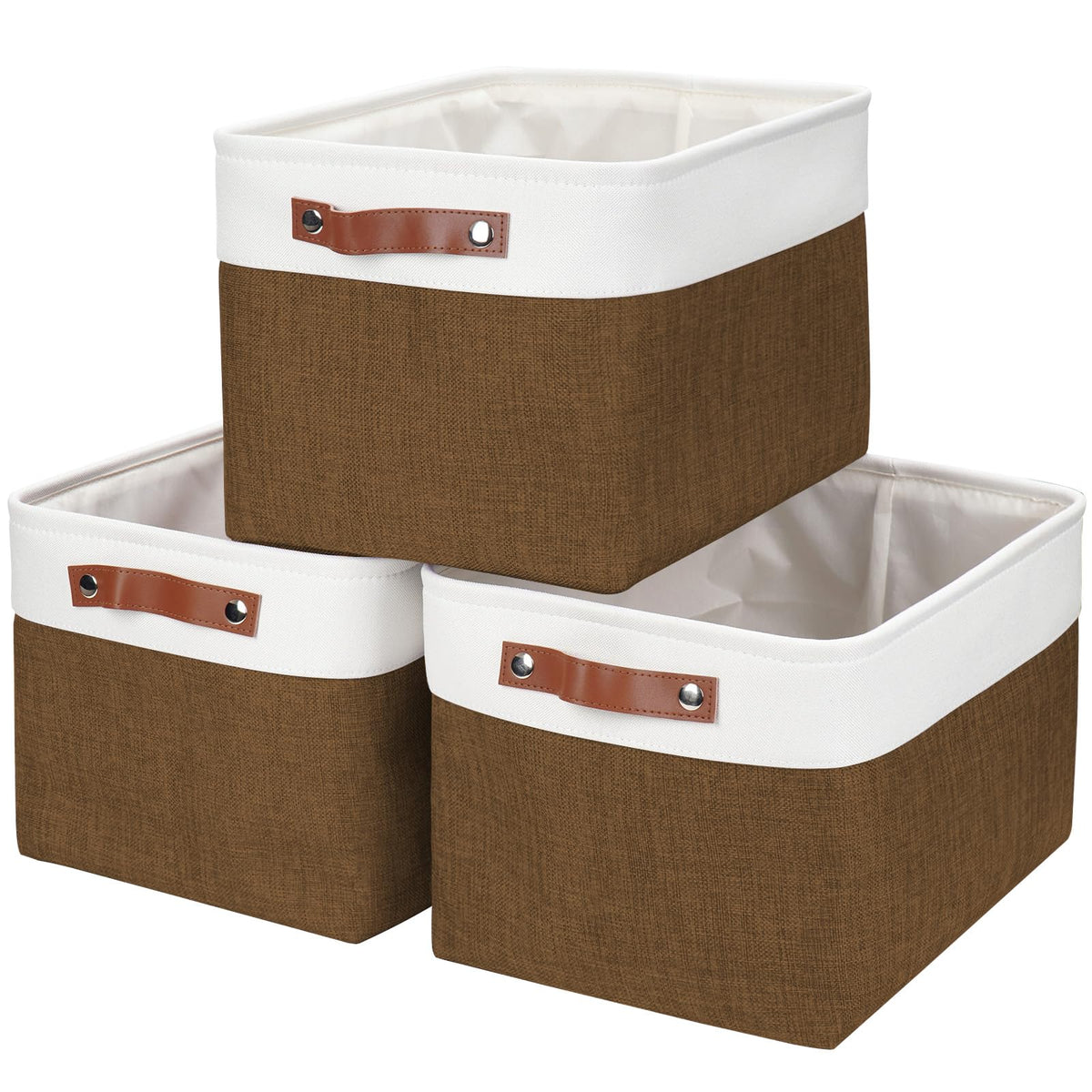 Bagnizer Storage Bins Large Fabric Storage Baskets for Shelves 3 Pack, Decorative Linen Closet Baskets with Handles for Organizing, Shelf, Clothes, Home, Office, 15x11x9.5Inches (Grey&White)