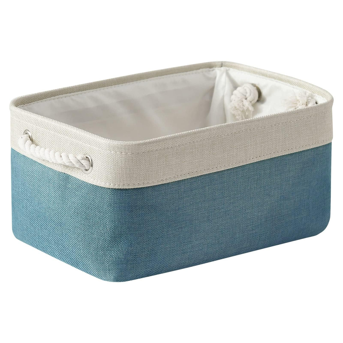 TheWarmHome Storage Basket for Organizing - Medium 3 Pack 14x10x7 inch Fabric Storage Cubes for Shelves with Rope, Collapsible Storage Bin for Organizer Closet Cloth Gift Toy (White & Jean Blue)