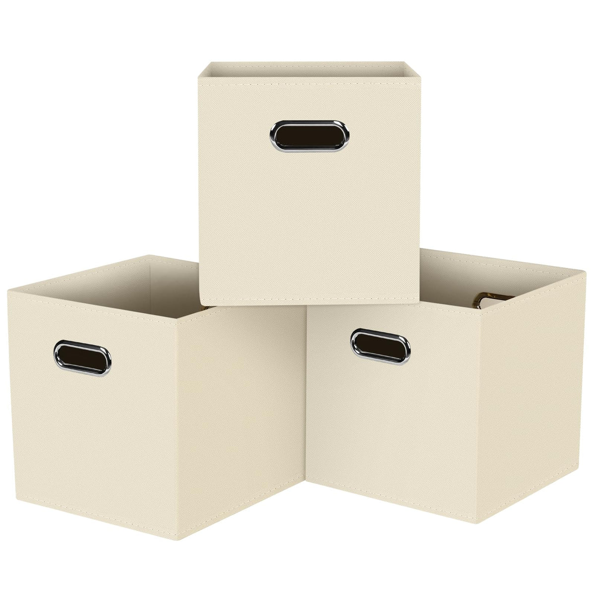 Black Foldable Storage Cubes Bins , Fabric Storage Box Cubes Organizer Baskets with Dual Handles for Home Organizer (Black)