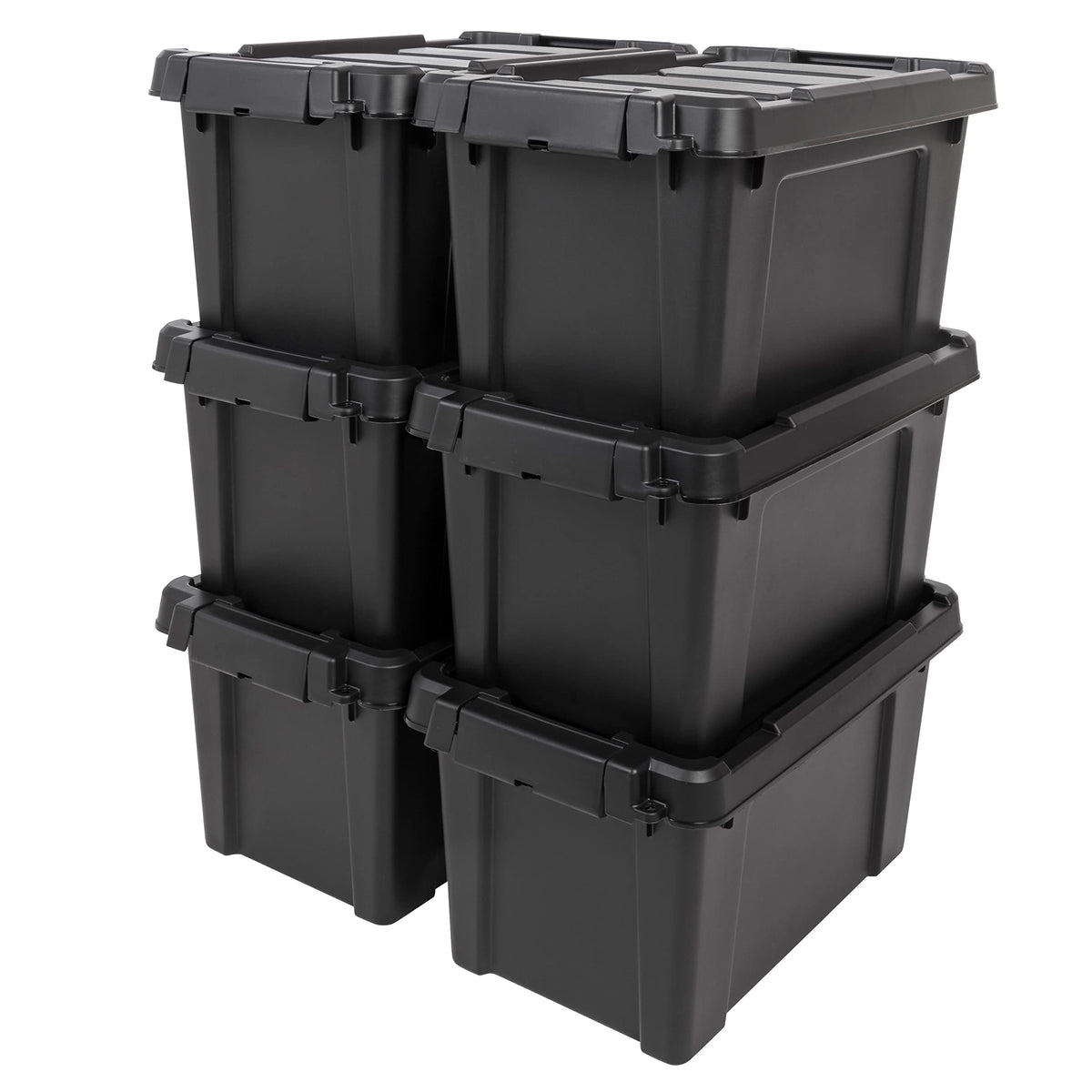 IRIS USA 6-Pack 20 Gal Heavy Duty Lockable Storage Totes with Lids, Black