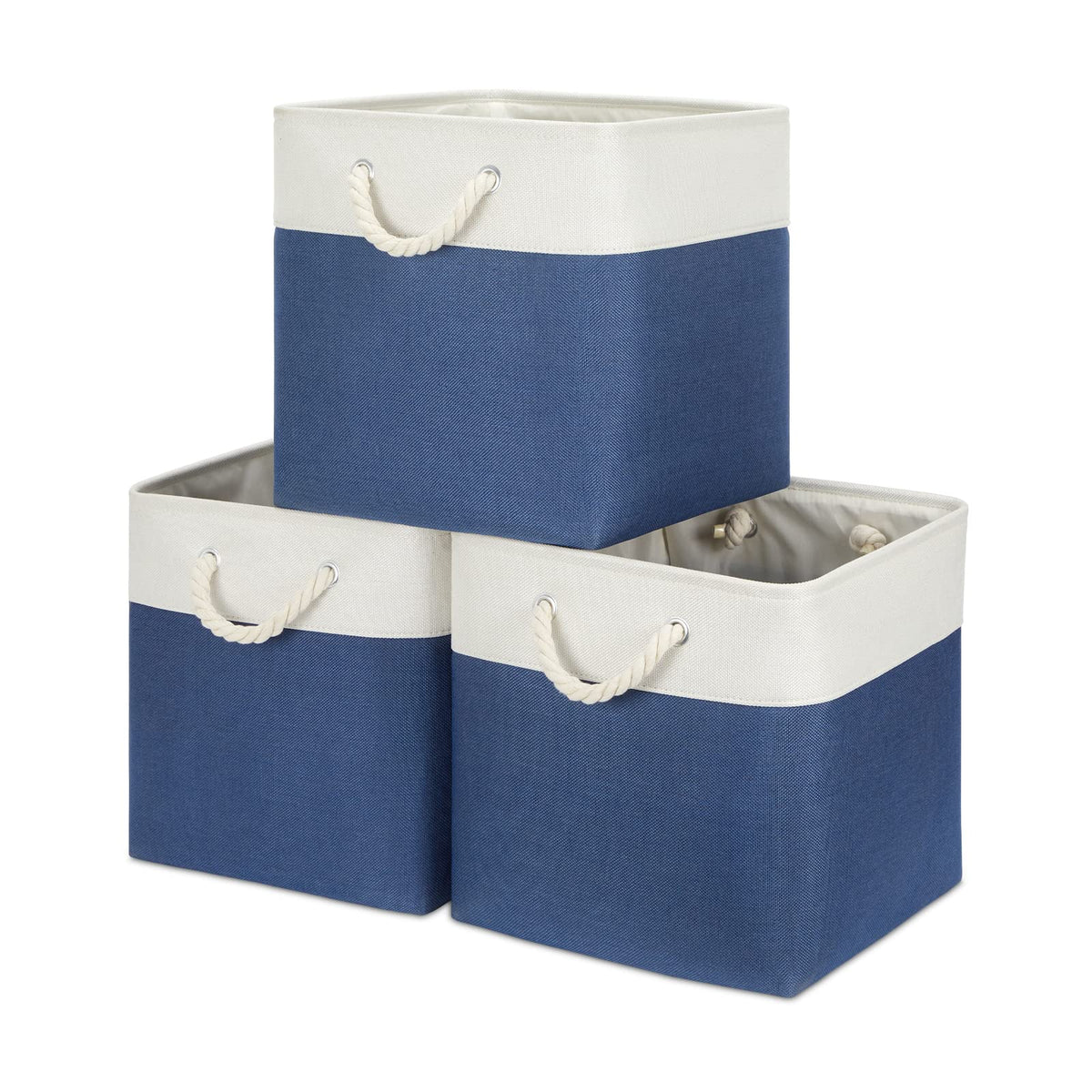 Bidtakay Baskets Set of 3 Storage Baskets for Organizing Large Fabric Storage Bins for Shelves Decorative Canvas Bins Collapsible Empty Baskets for Closet,Nursery,Clothes,Toys,Shoes(White&Grey)