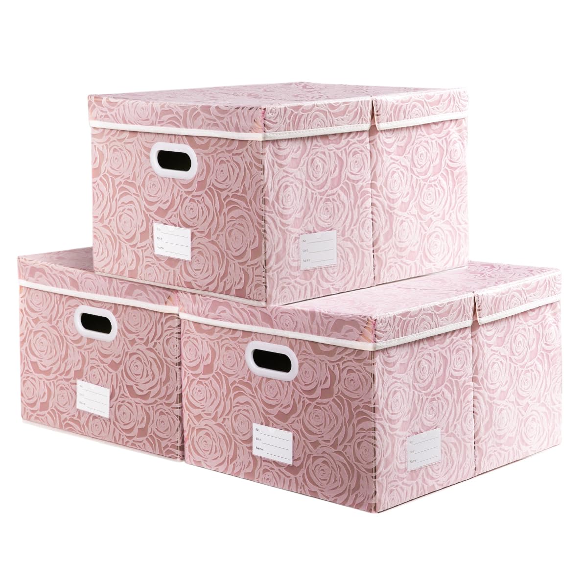 PRANDOM Larger Collapsible Storage Cubes with Lids Fabric Decorative Storage Bins Boxes Organizer Containers Baskets with Cover Handles for Bedroom Closet Living Room Blue 17.7x11.8x11.8 Inch 3 Pack