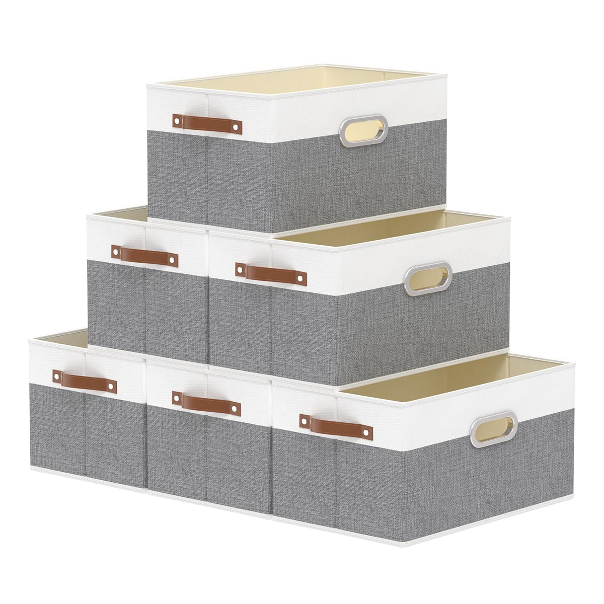 Yawinhe Fabric Storage Baskets,13.0x9.1x7.9in,White/Grey,4-Pack