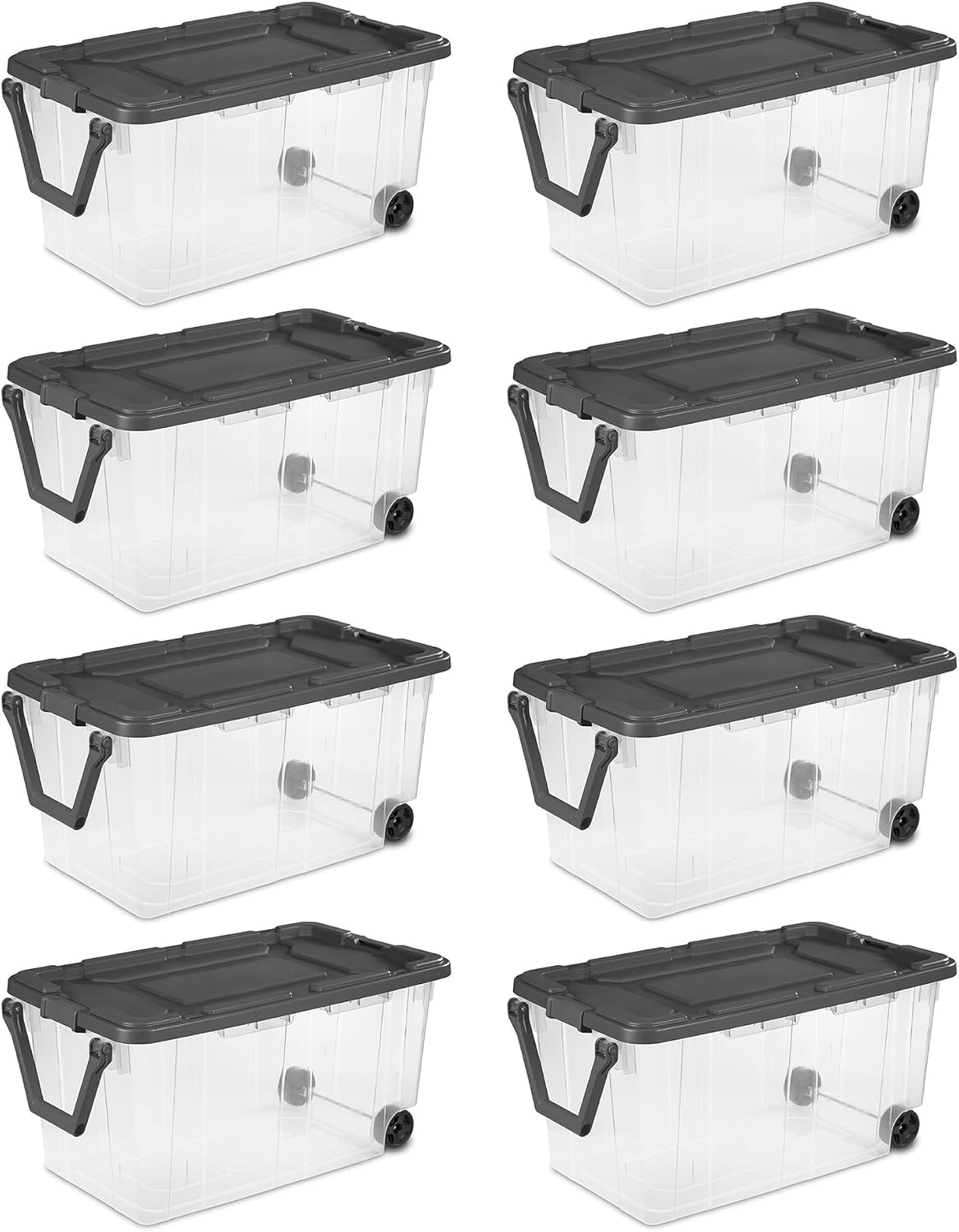 Sterilite 8-Pack Modular Stacker Box, Durable Clear Plastic Storage Bins with Latching Lids, 40 Quart - Stackable Organizing Container Boxes for Closet, Bathroom, and Office