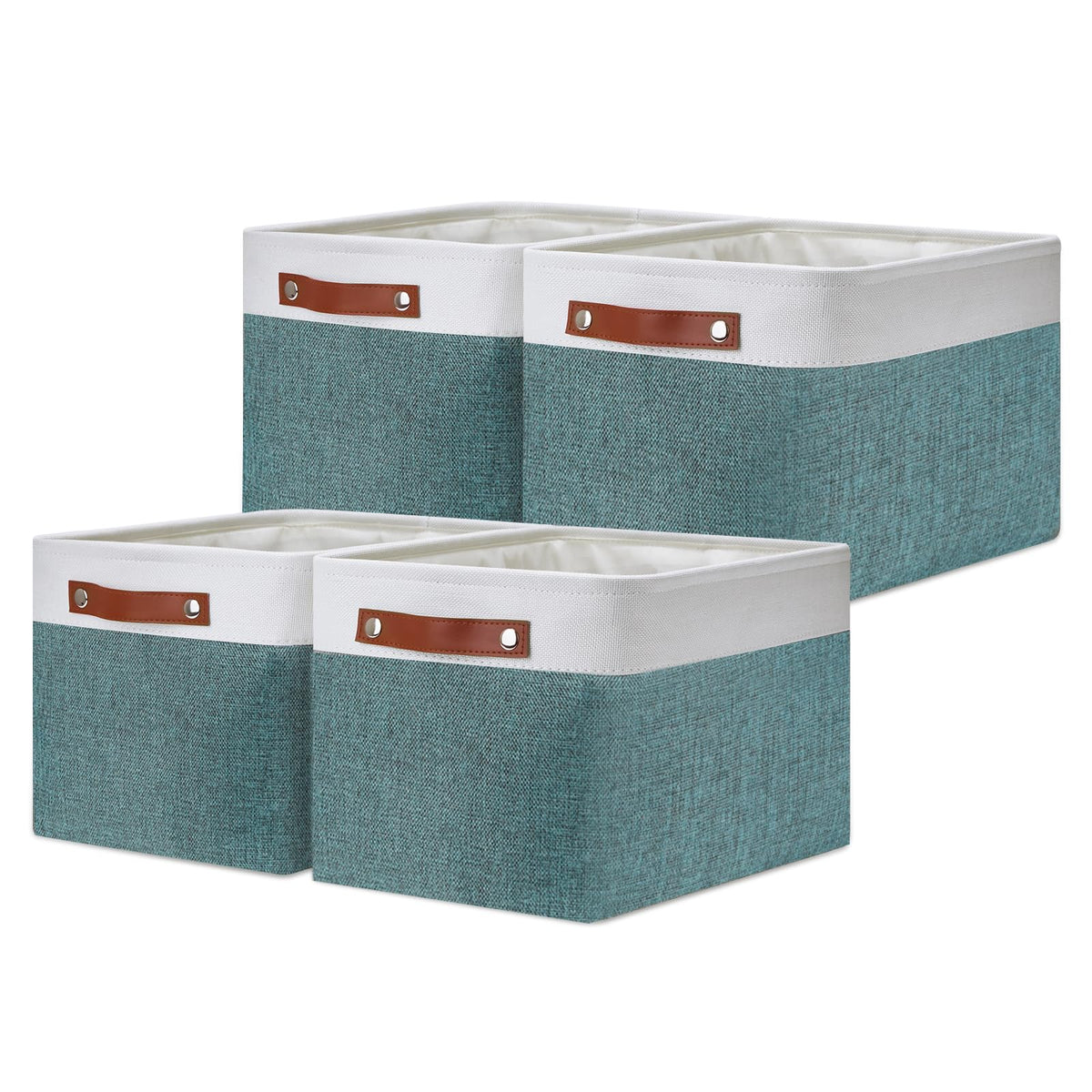 DULLEMELO Fabric Storage Bins for Laundry, Home, Foldable Storage Baskets for Shelves, Toys, Collapsible Storage Bins for Office, Closet,Bedroom(White&Khaki,L-15"x11"x9.5",4-Pack)