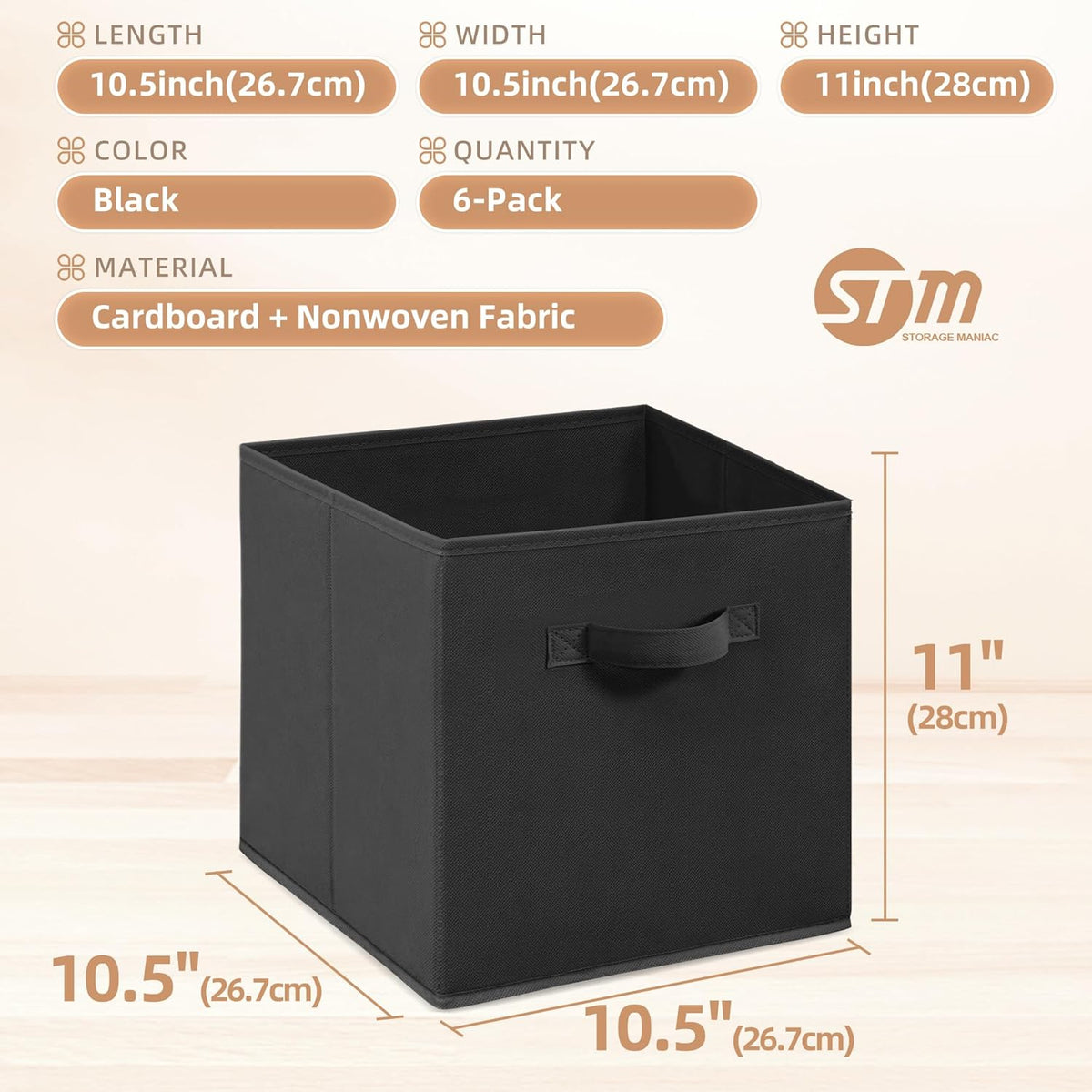 STORAGE MANIAC Storage Cubes, 11 Inch 6 Pack Collapsible Fabric Shelf Bins