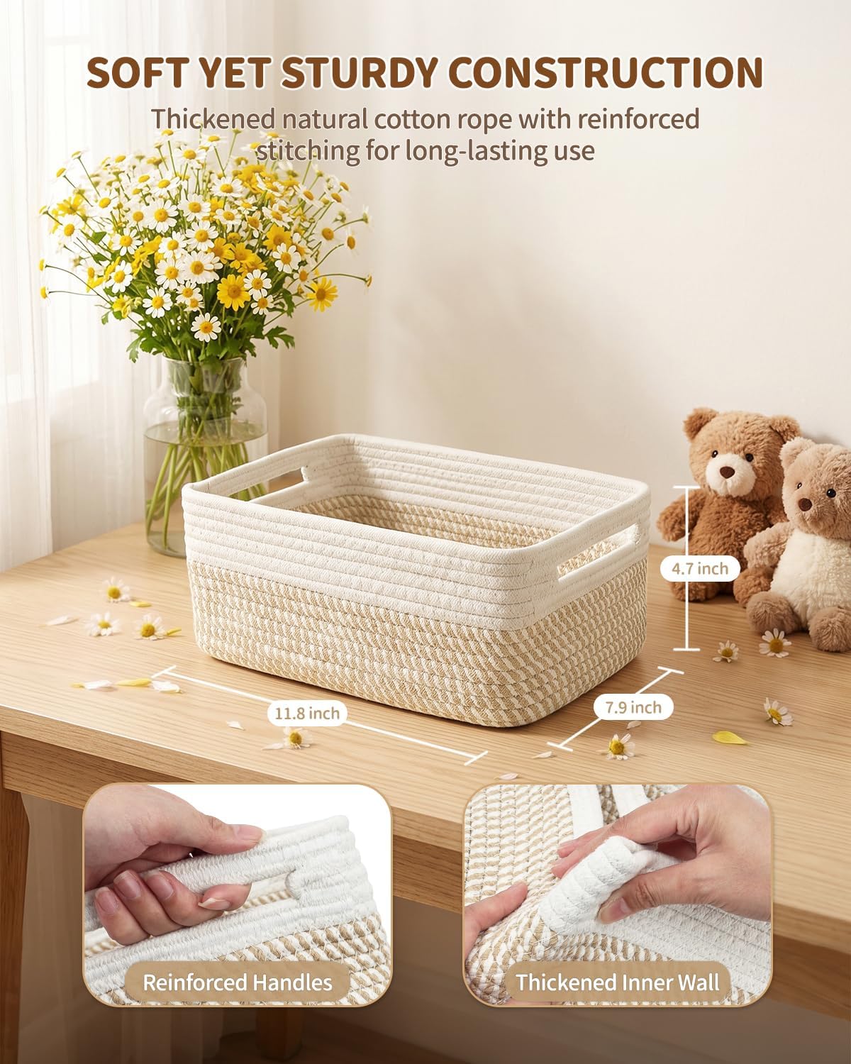 5 Small Woven Storage Basket for Organizing Shelves with Handles