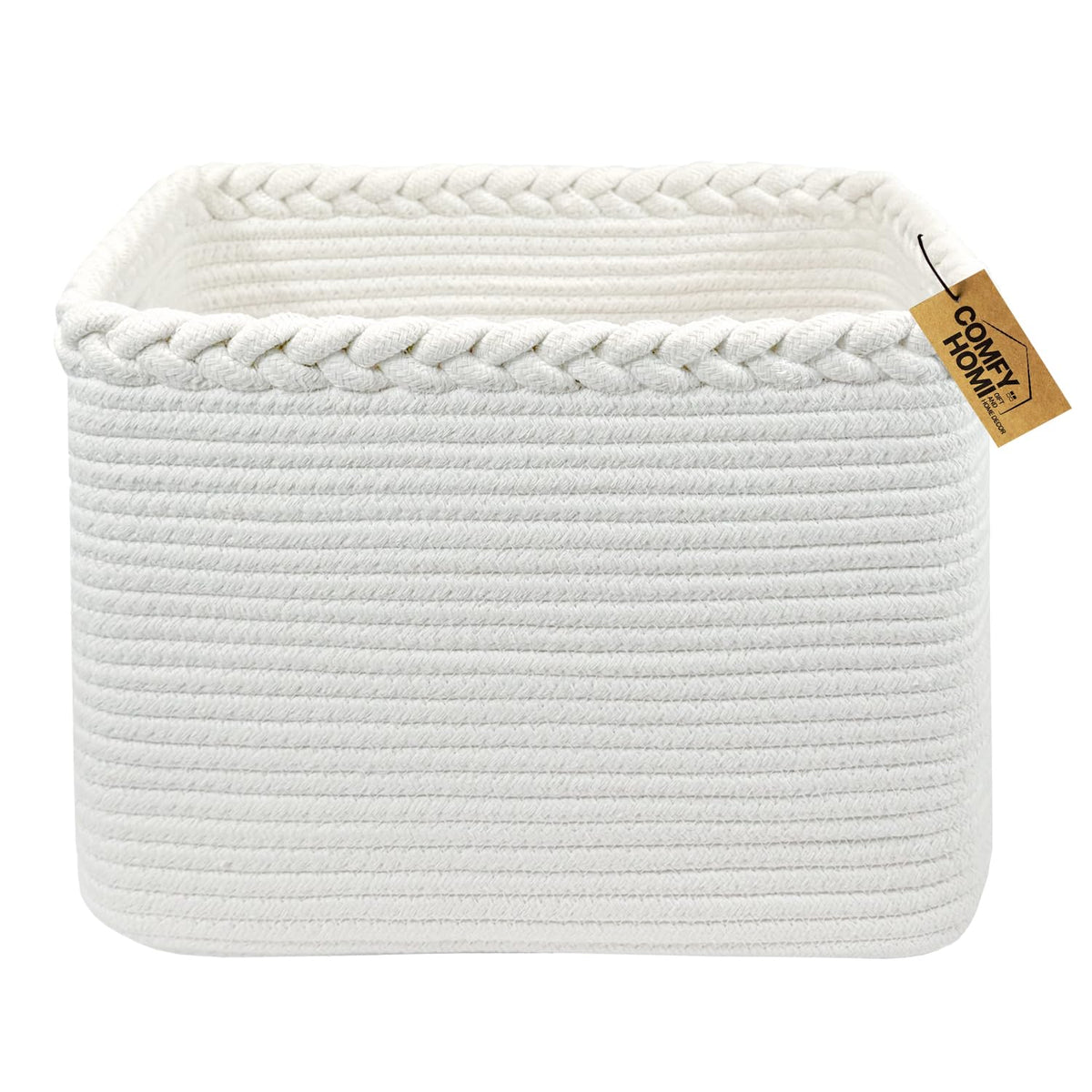 COMFY-HOMI Cotton Rope Woven Basket with Handles for Shelves,Toys,Book, Cloth Storage Baskets Bin for Organizing- 1 PCSToy Decorative Organizer for Living Room, Bathroom