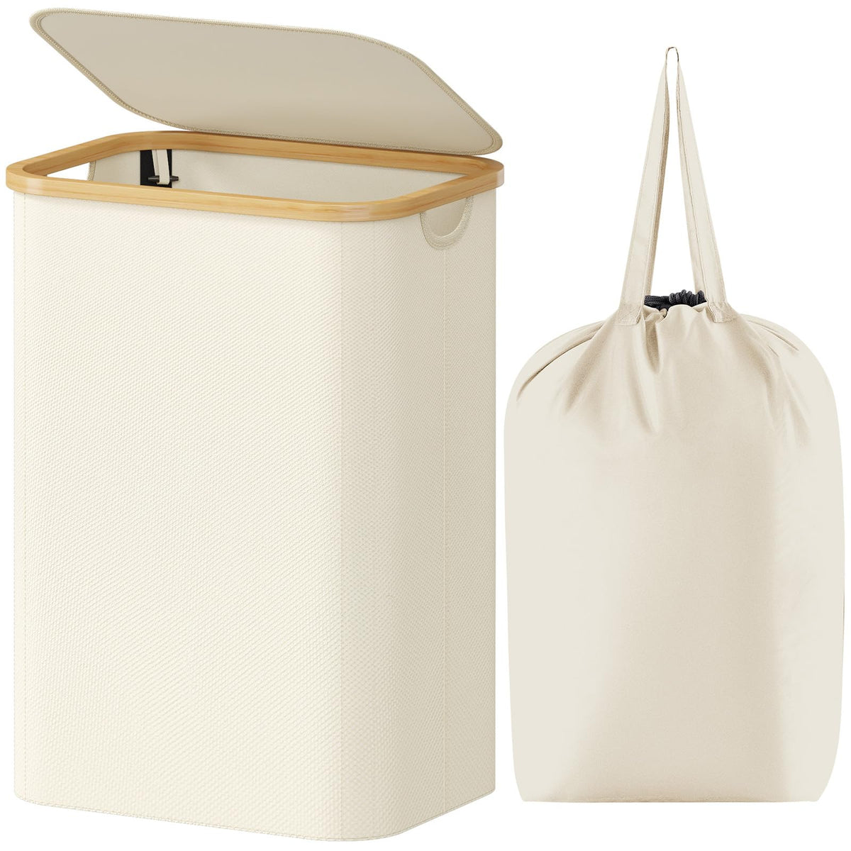 Lifewit 105L Large Laundry Basket with Lid, Removable Bags, Beige