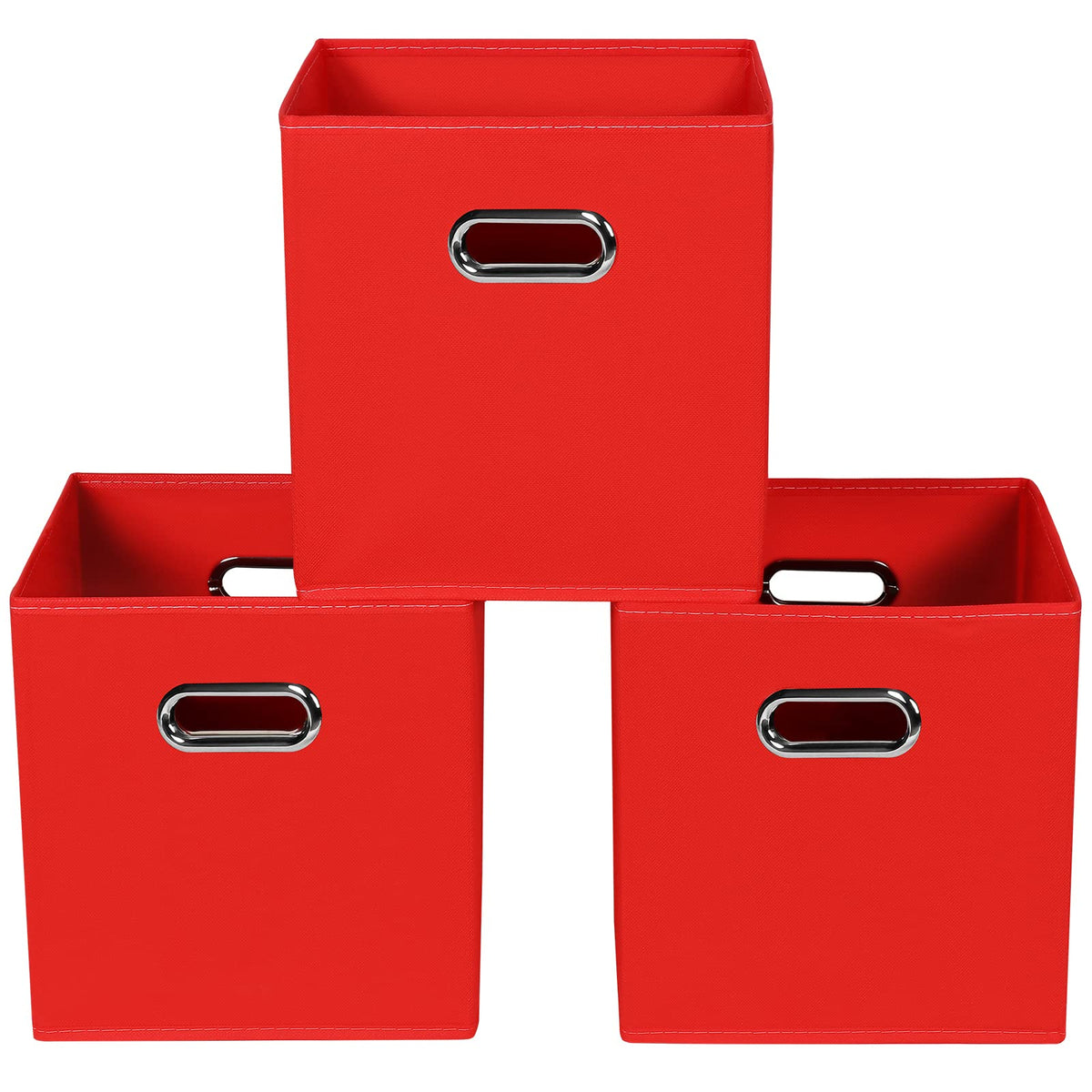 Yunkeeeper storage bins Cubes, Fabric Cube Organizer with Handle, Foldable Cube Bins for Cloth or Accessary Storage, 11x11x11, Set of 3,(Gray)