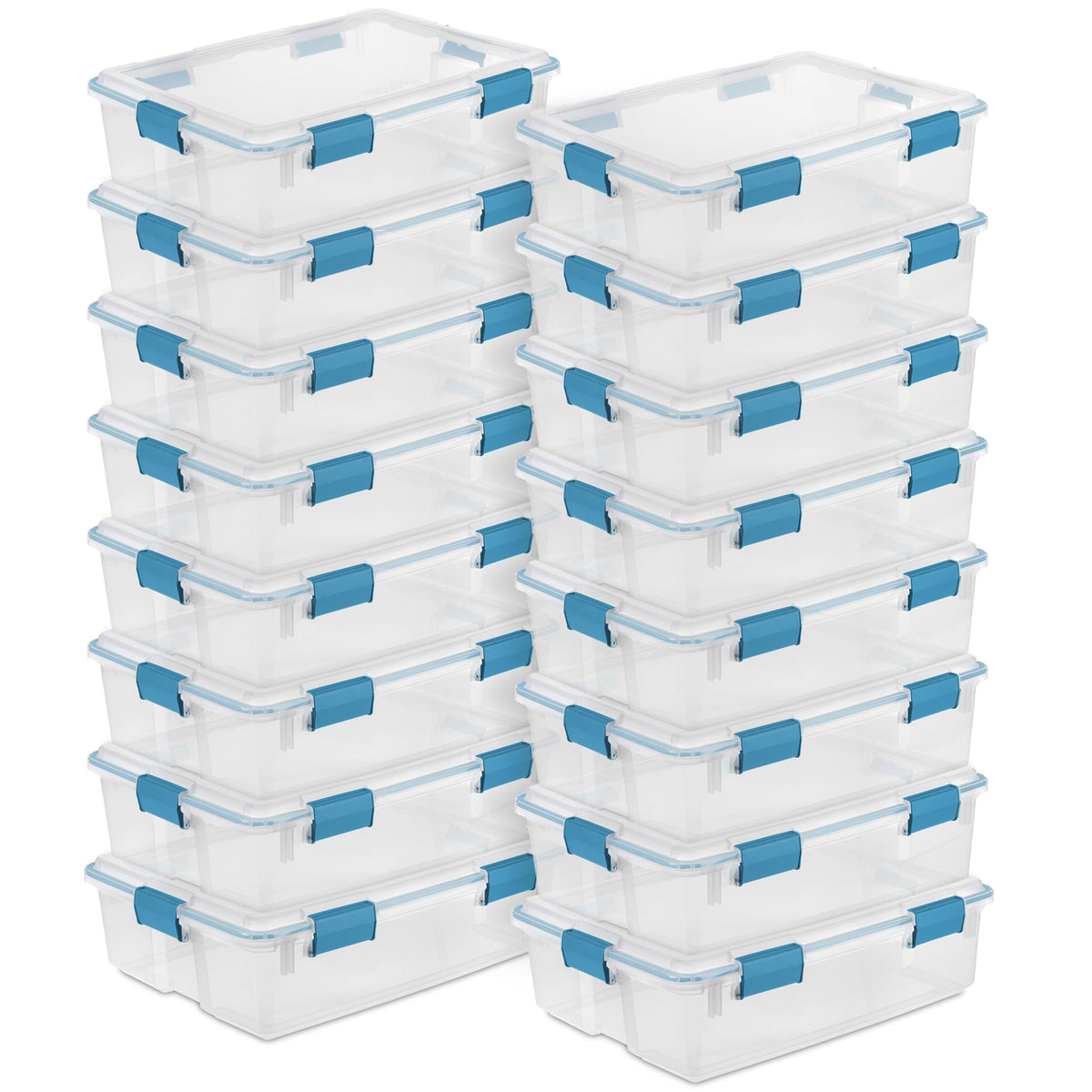 Sterilite 4-Pack 54 Quart Gasket Box, Home Storage Organizer Bins with Lids - Stackable Clear Plastic Containers for Bedroom, Bathroom, Garage, Basement, or Attic