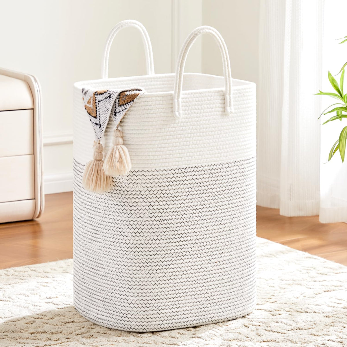 Laundry Basket,Woven Cotton Rope Laundry Hamper,Versatile Storage for Dirty Clothes,Baby Toys,and Blankets in Bathroom, Nursery,and Living Room (Brown, 60L)