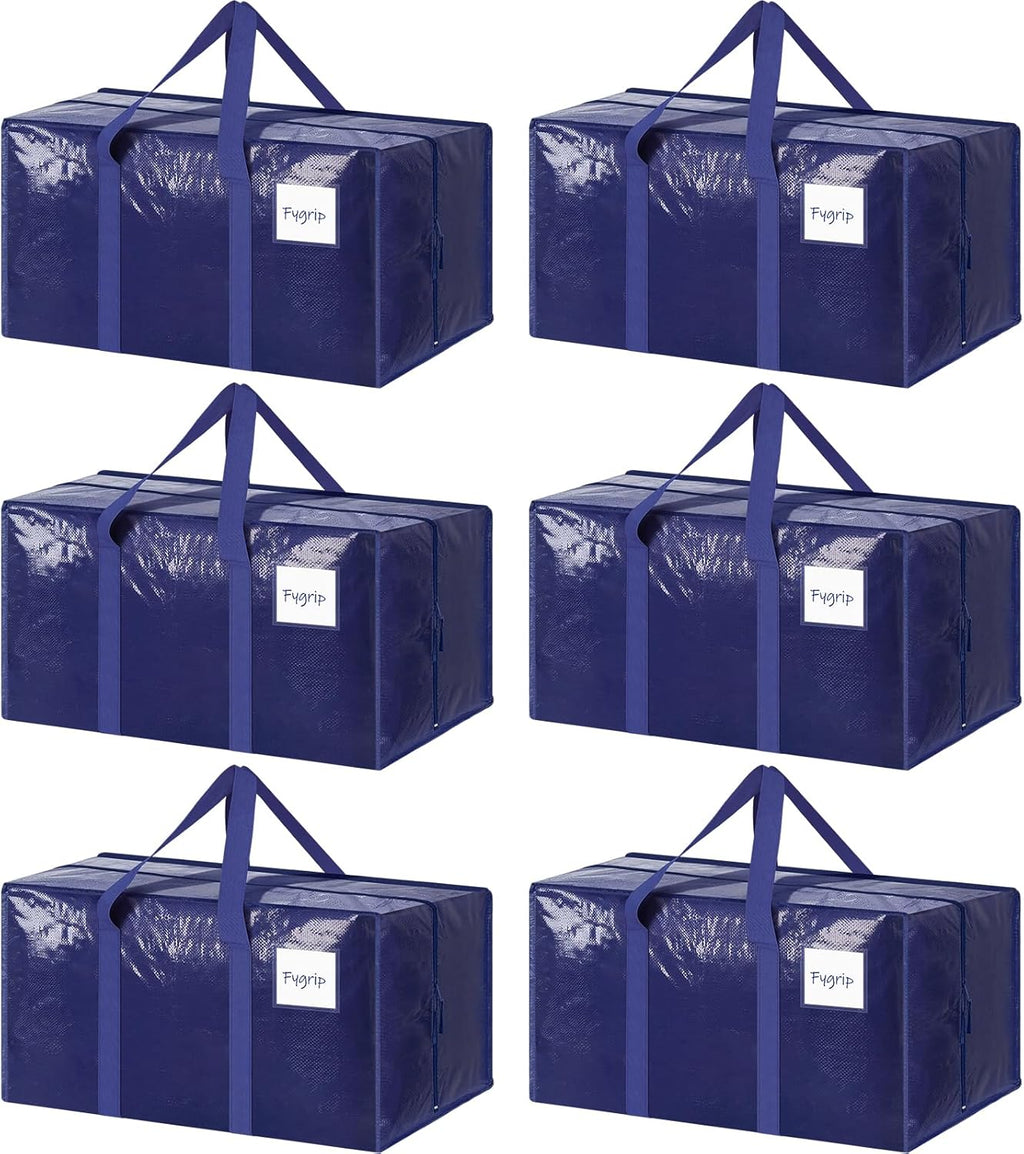 6 Pack Extra Heavy Duty Large Moving Bags with Strong Zipper, Dark Blue