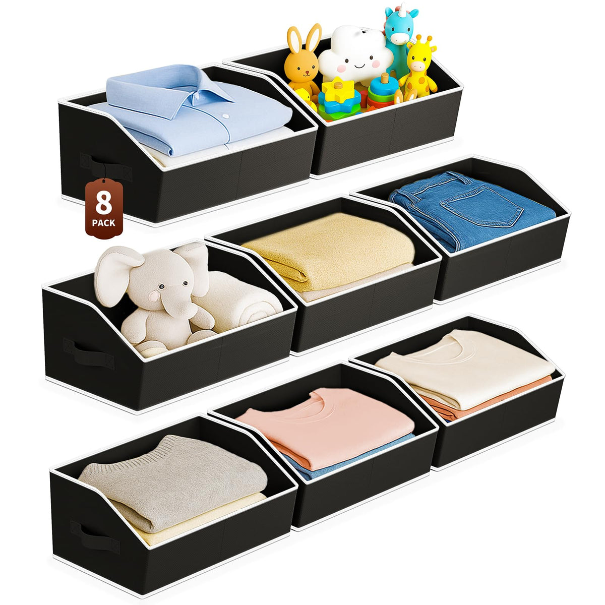 Homsorout Large Closet Organizers and Storage Bins - 8 Pack Trapezoid Storage Baskets for Shelves, Foldable Fabric Baskets with Handles Ideal for Closet, Basket, Wardrobe and Shelf Storage, Beige