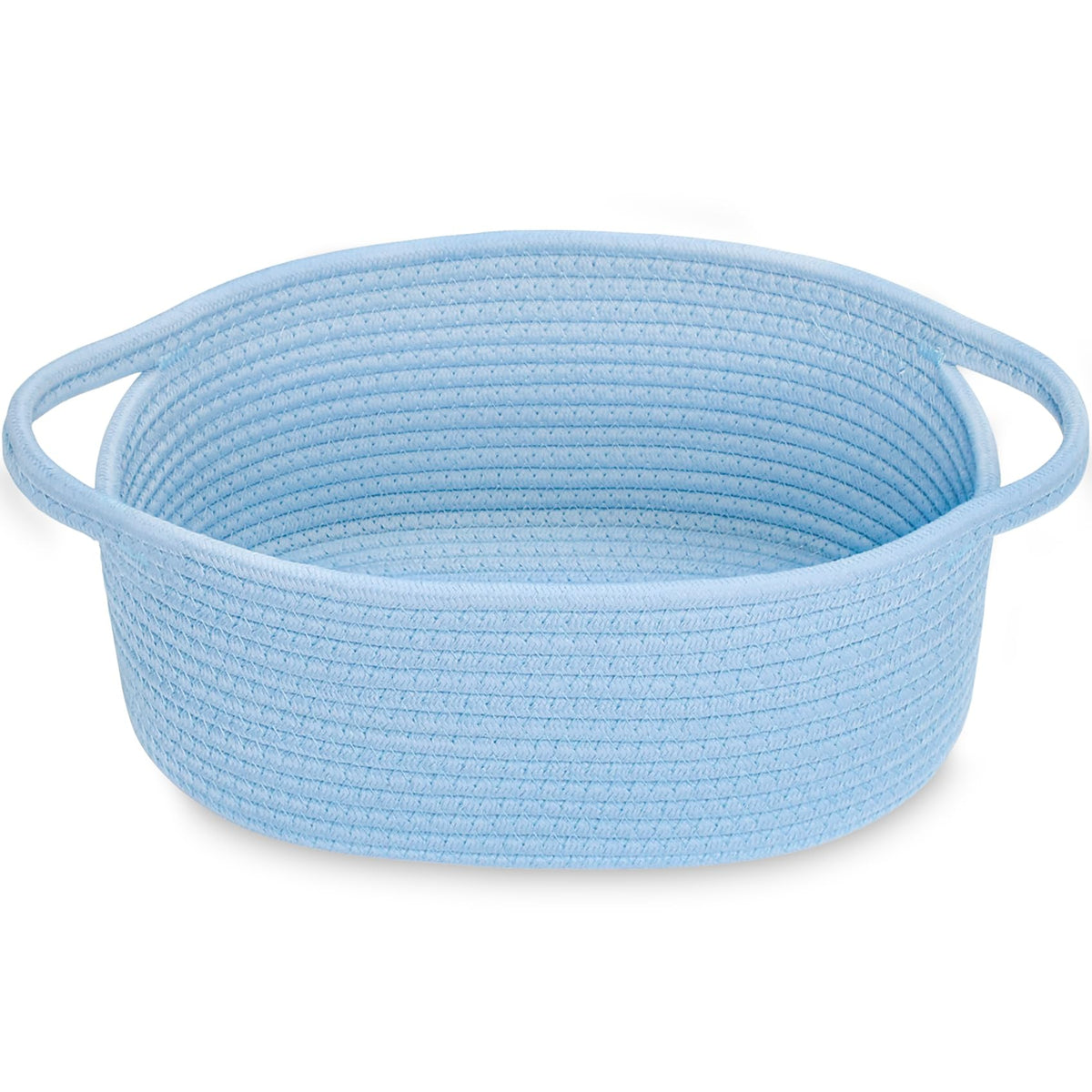 ABenkle Small Basket with Handles, Boho Decorative Rope Woven Dog Cat Toy Storage Bin Shelf Storage Organizer, Easter Christmas Gift Basket, 12"x8"x5", White
