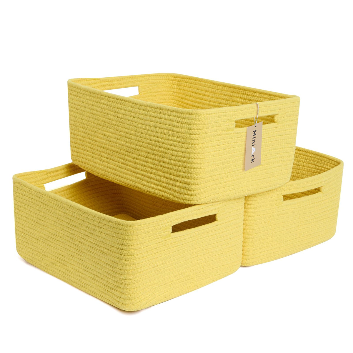 MiniArk Large Storage Baskets for Shelves, 17 x 13 x 7.5” Closet Organizers Bins for Clothes Blanket Towels, Baby Nursery, Toy Baskets Box, Woven Rope Baskets, 2 Packs Gradient Brown