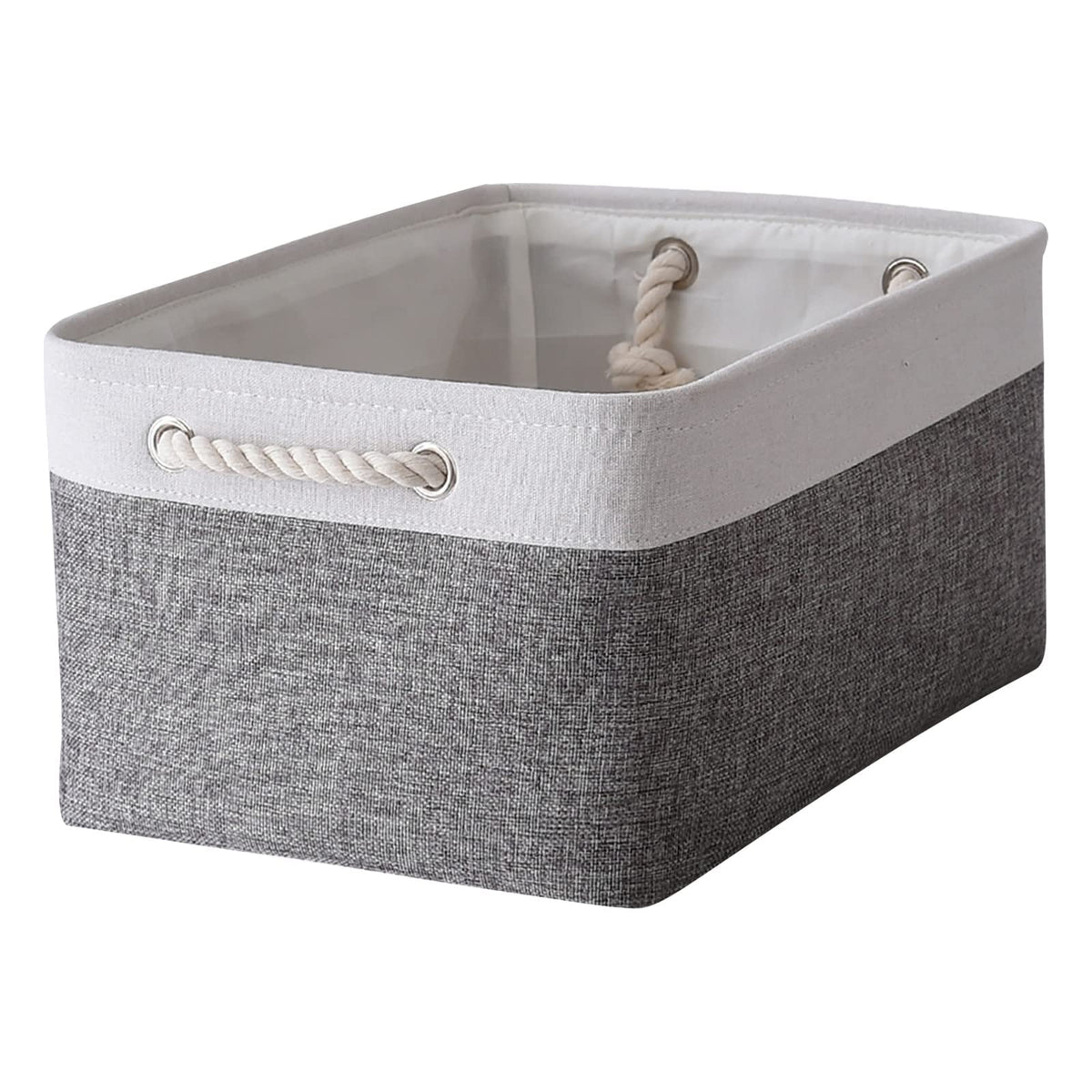 TheWarmHome Storage Basket for Organizing - Medium 3 Pack 14x10x7 inch Fabric Storage Cubes for Shelves with Rope, Collapsible Storage Bin for Organizer Closet Cloth Gift Toy (White & Jean Blue)