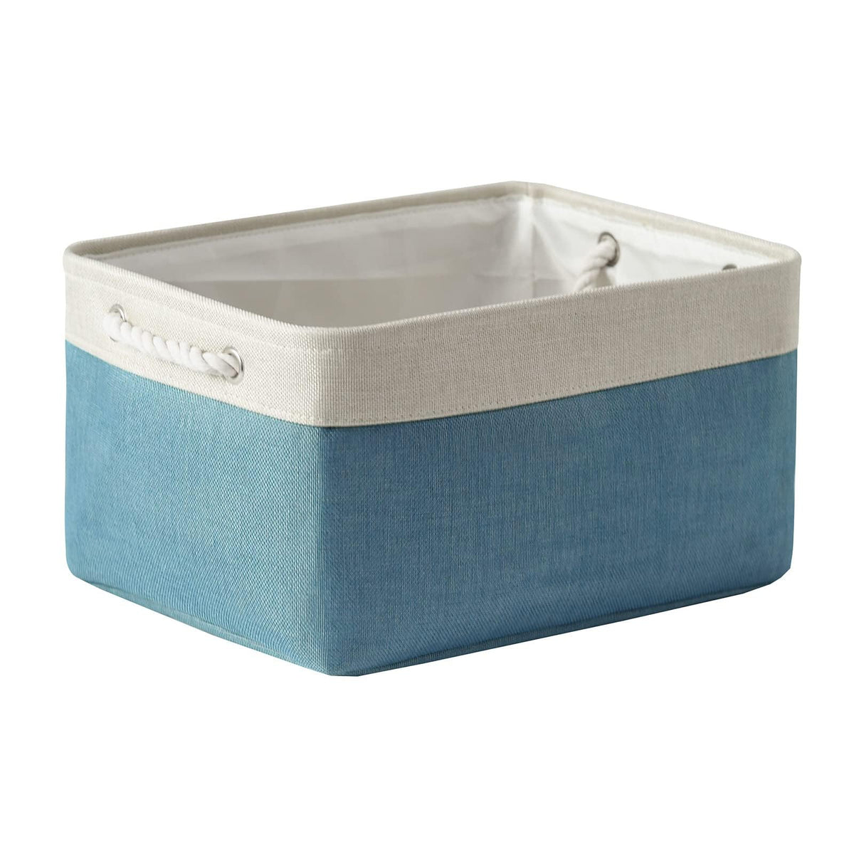 TheWarmHome Storage Basket for Organizing - Medium 3 Pack 14x10x7 inch Fabric Storage Cubes for Shelves with Rope, Collapsible Storage Bin for Organizer Closet Cloth Gift Toy (White & Jean Blue)