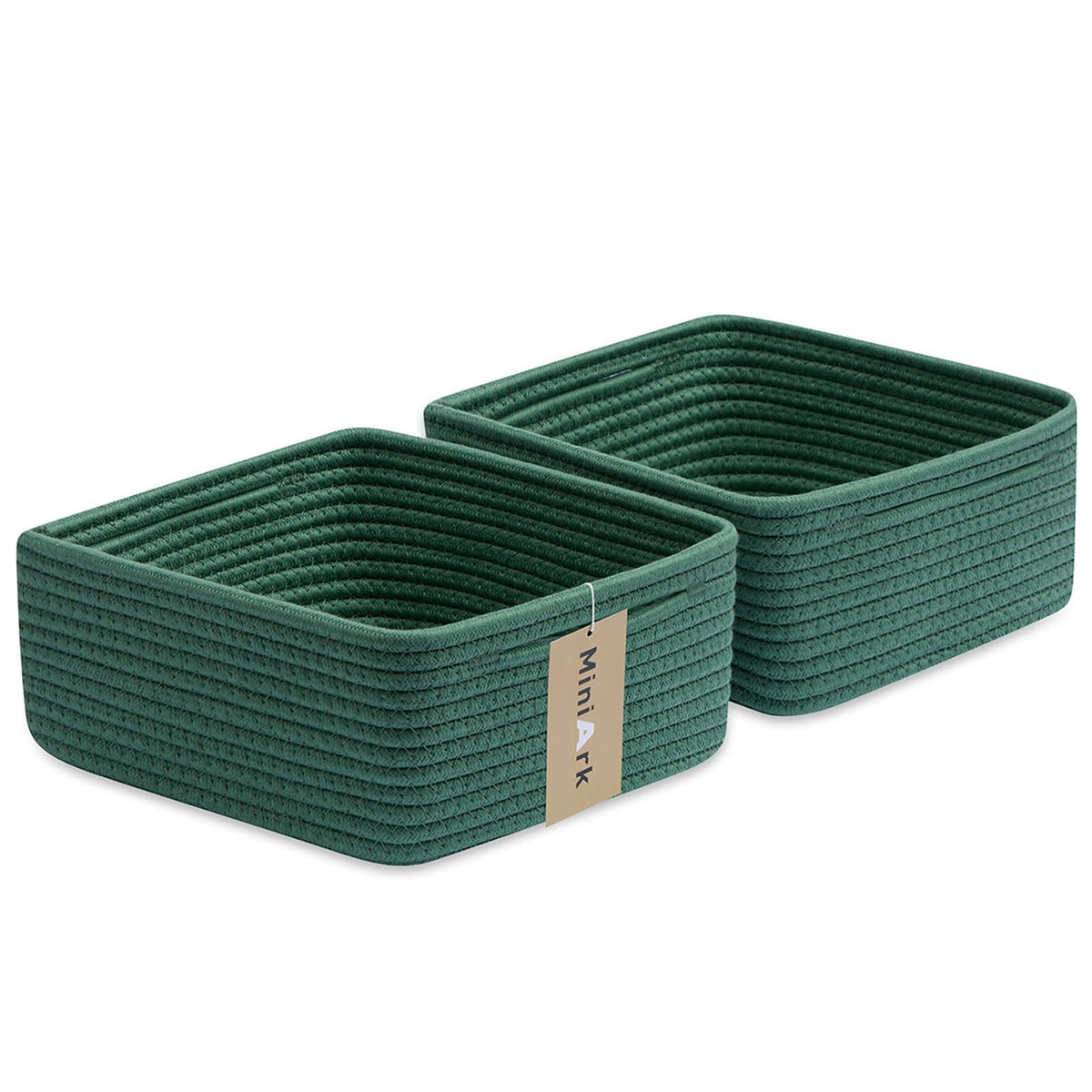 MiniArk Small Square Shallow Baskets for Organizing, 9.7x9.7x4.3 Inch Rope Woven Storage Bins for Cubes Closet, Shelves Storage, Boho Decorative Basket, 2 Packs Black