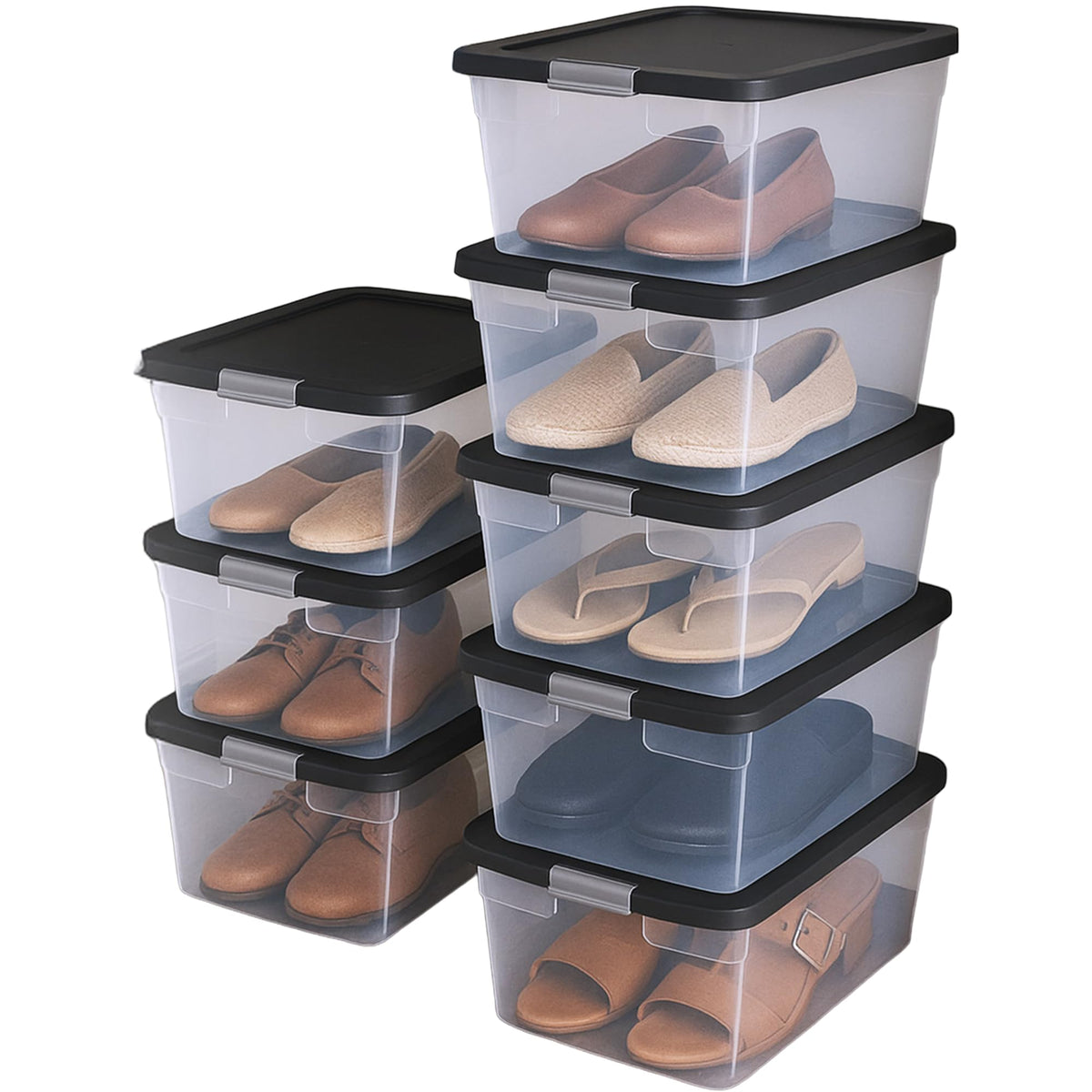HOMZ Clear Plastic Storage Bin with Secure Latching Gray Lid, 64 Qt, 2 Pack