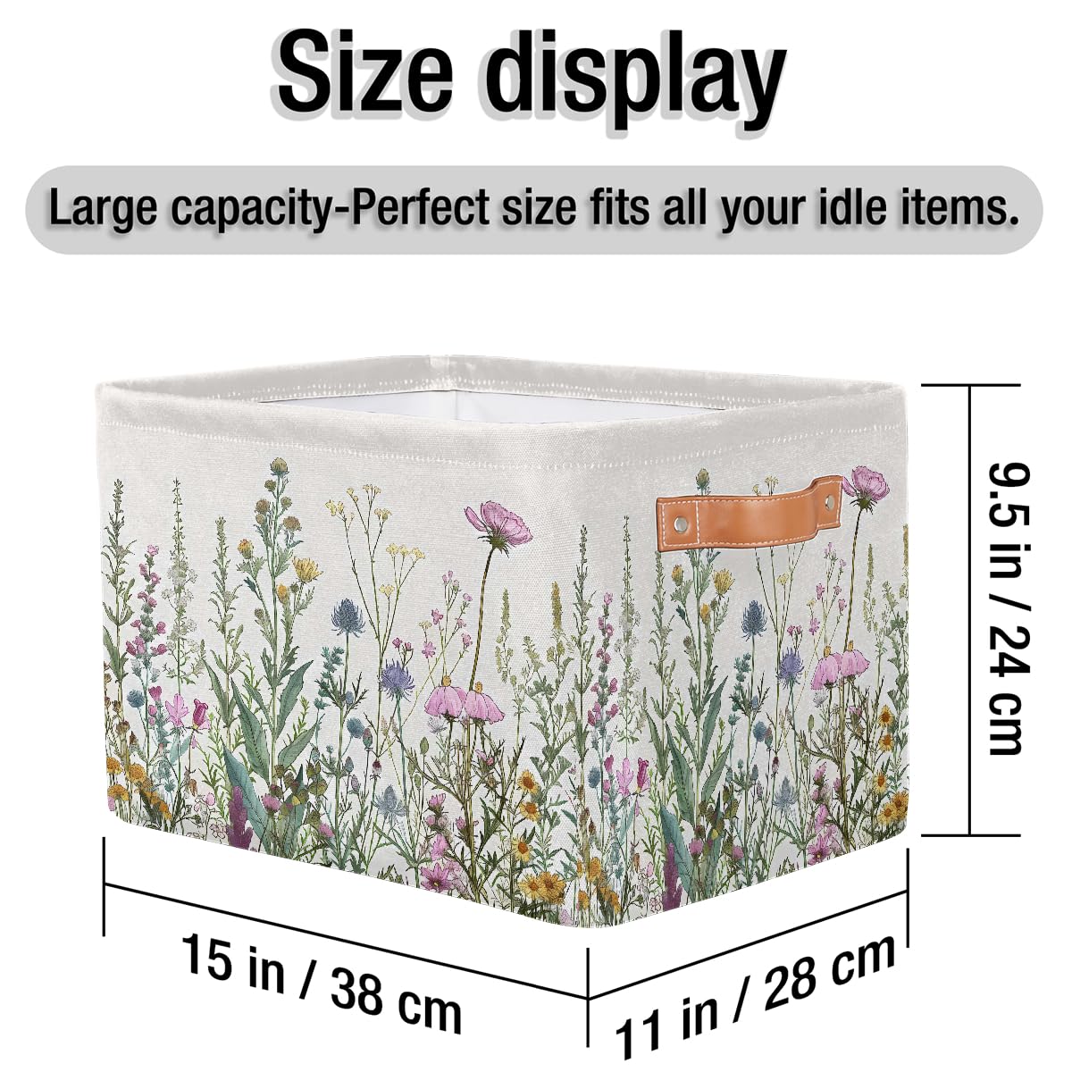 Wildflowers Plants Storage Baskets for Organizing, Fabric Collapsible Storage Bins Box Spring Esthetical Decorative Toy Organizer Baskets for Closet Shelves Gift Basket 1 Pc