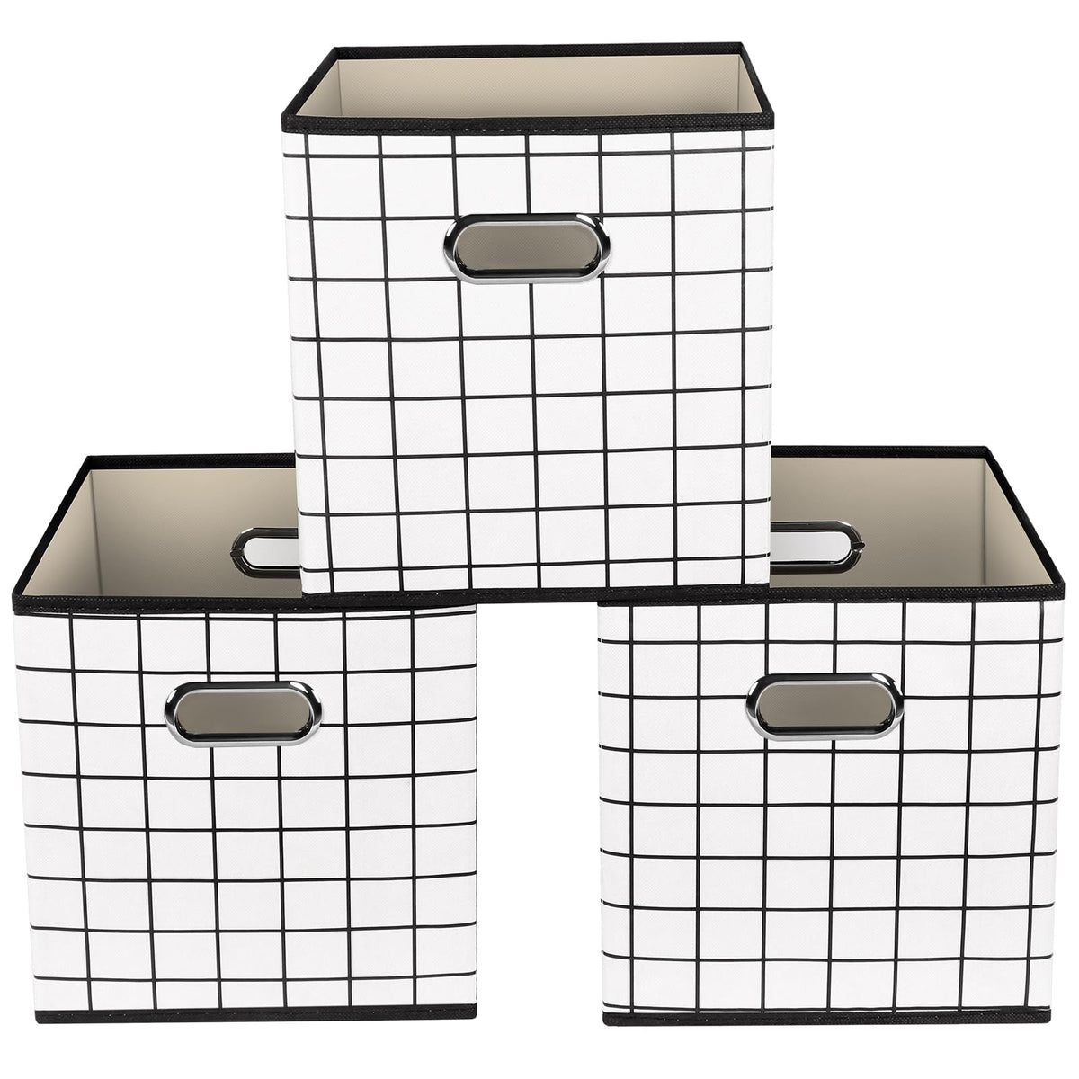 Yunkeeeper storage bins Cubes, Fabric Cube Organizer with Handle, Foldable Cube Bins for Cloth or Accessary Storage, 11x11x11, Set of 3,(Gray)