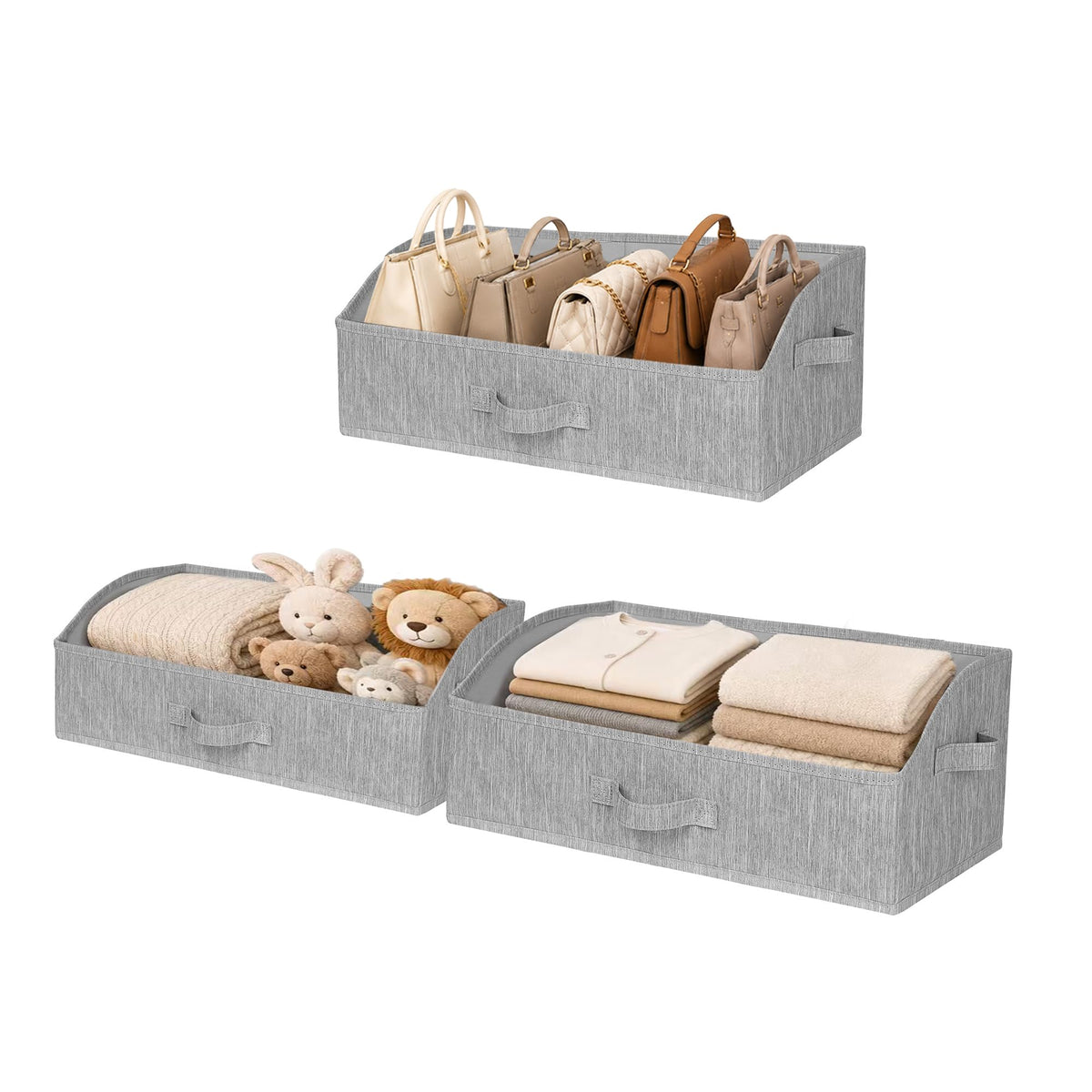 WUIKE Trapezoid Closet Storage Bins, Herringbone Gray, Extra Large, 3-Pack