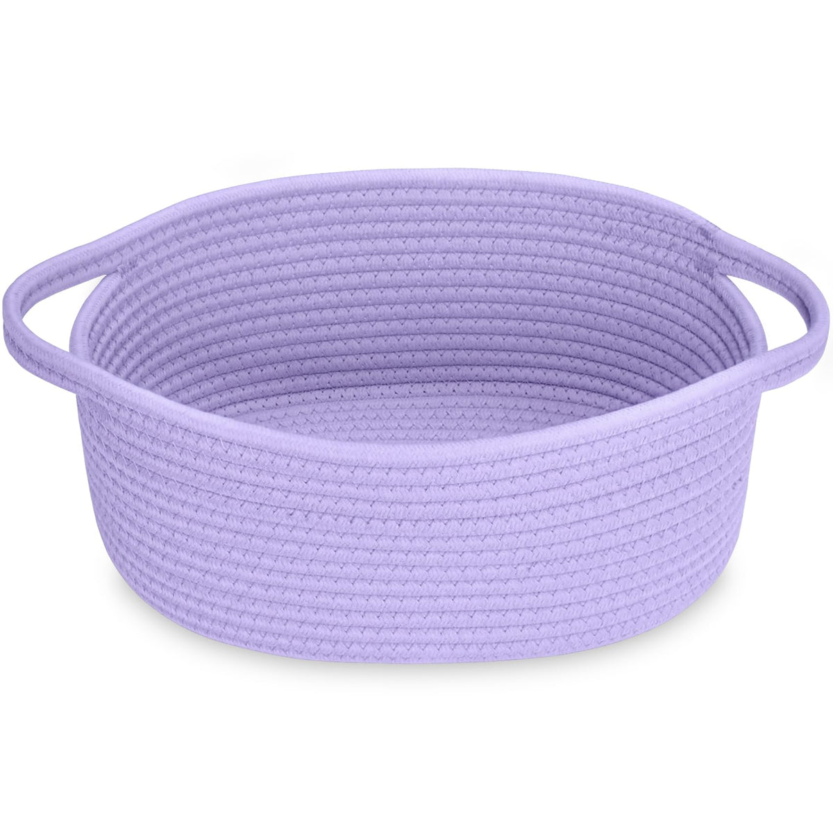 ABenkle Small Basket with Handles, Boho Decorative Rope Woven Dog Cat Toy Storage Bin Shelf Storage Organizer, Easter Christmas Gift Basket, 12"x8"x5", White