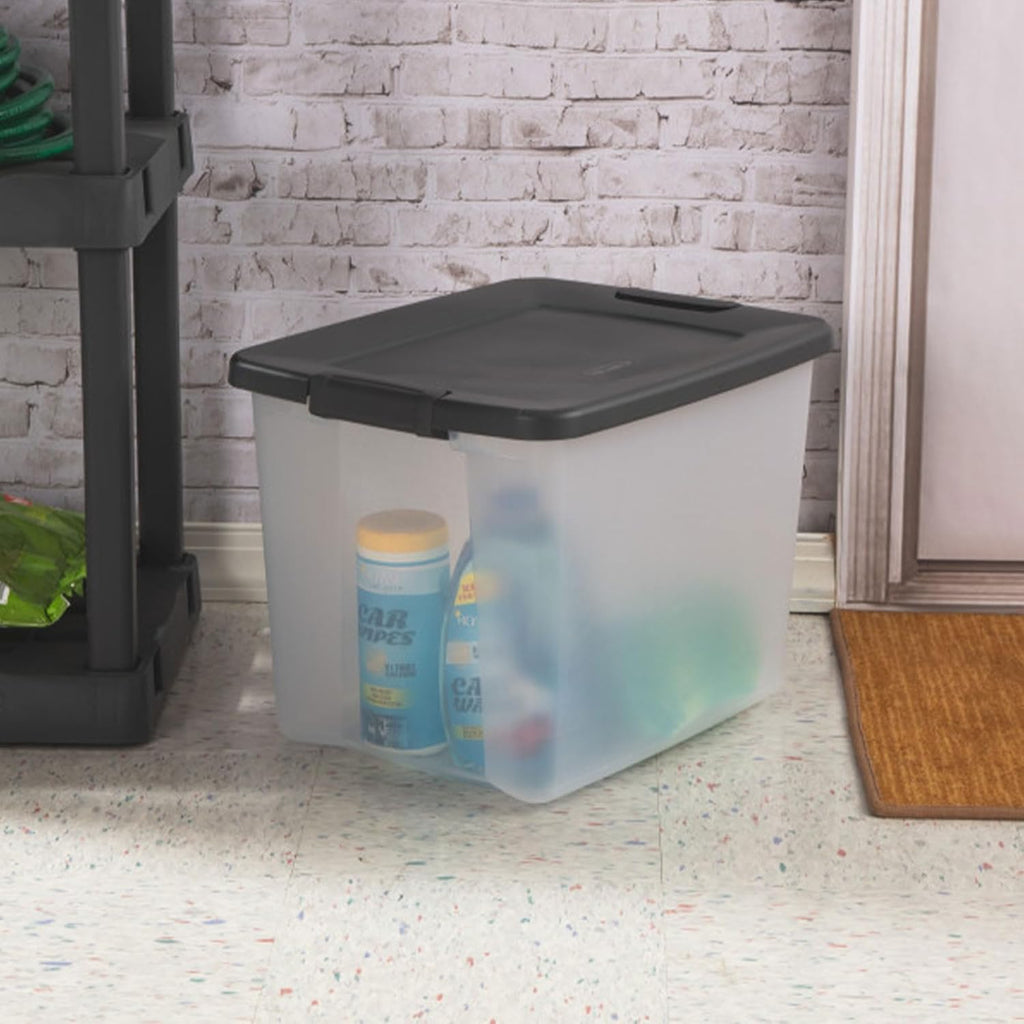 Sterilite 50 Qt ShelfTote, Clear Storage Bin with Latching Lid, 6 Pack
