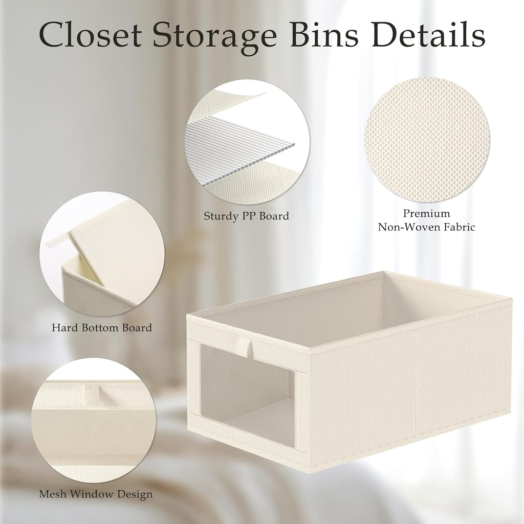 Criusia 6 Pack Linen Closet Organizers and Storage, Large Linen Closet Baskets for Organization, Foldable Storage Containers for Clothing, Towels, Toys, Jeans, Books, Shelves, Beige