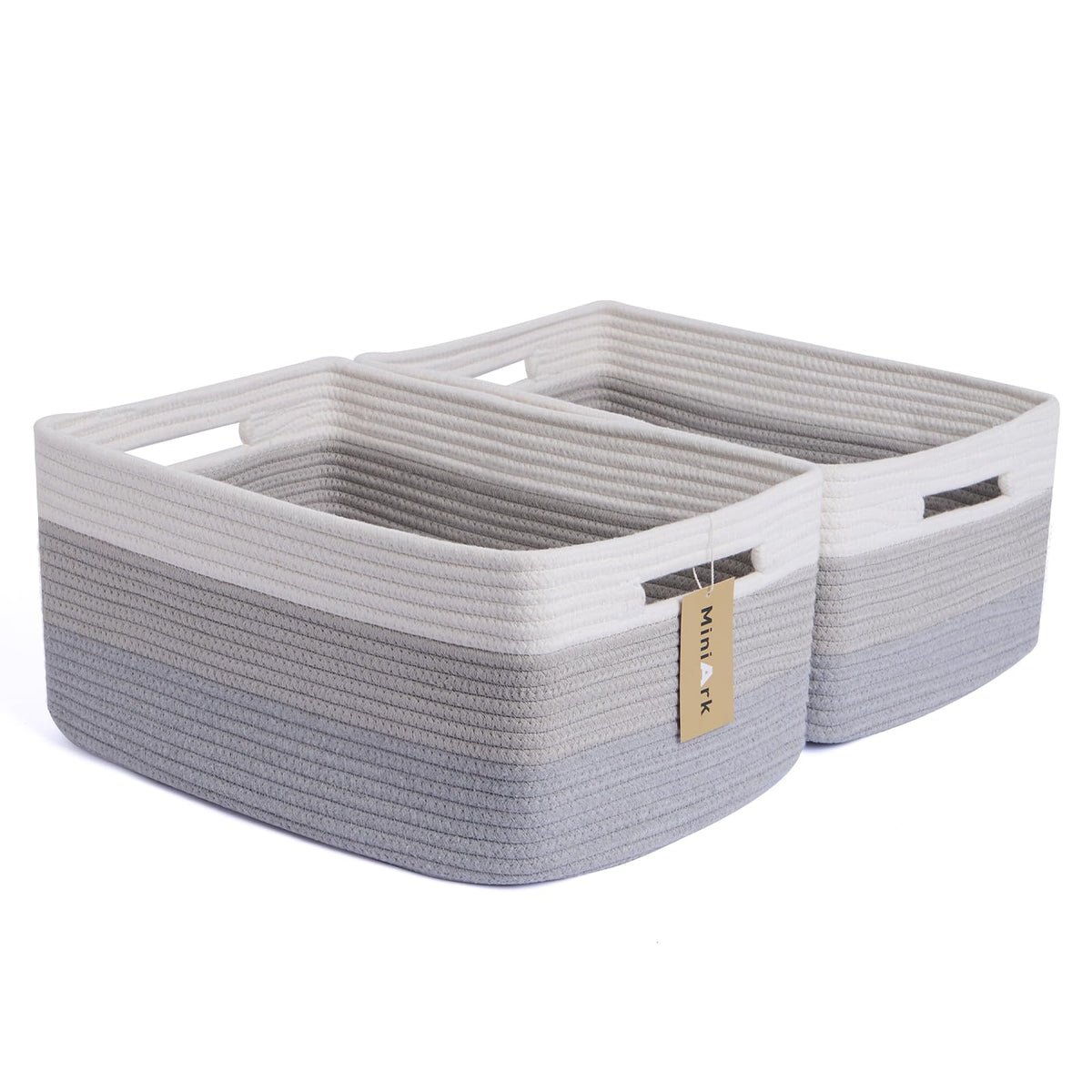MiniArk Large Storage Baskets for Shelves, 17 x 13 x 7.5” Closet Organizers Bins for Clothes Blanket Towels, Baby Nursery, Toy Baskets Box, Woven Rope Baskets, 2 Packs Gradient Brown