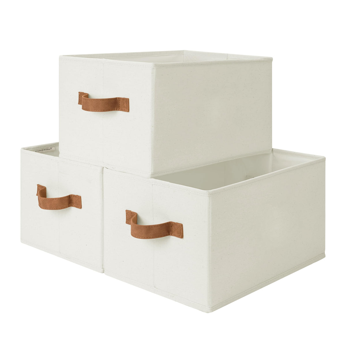 StorageWorks Shelf Organizer Bins, Beige Stripes, 3-Pack, Large