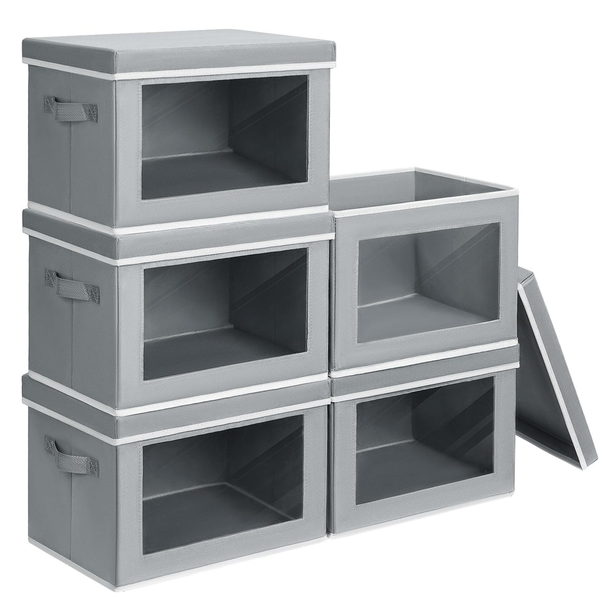 Homsorout Storage Bins with Lids - Fabric Closet Storage Bins with Window, Collapsible Baskets for Shelves 4 Pack, Home Decorative Boxes for Clothes, Closet, Office, Beige