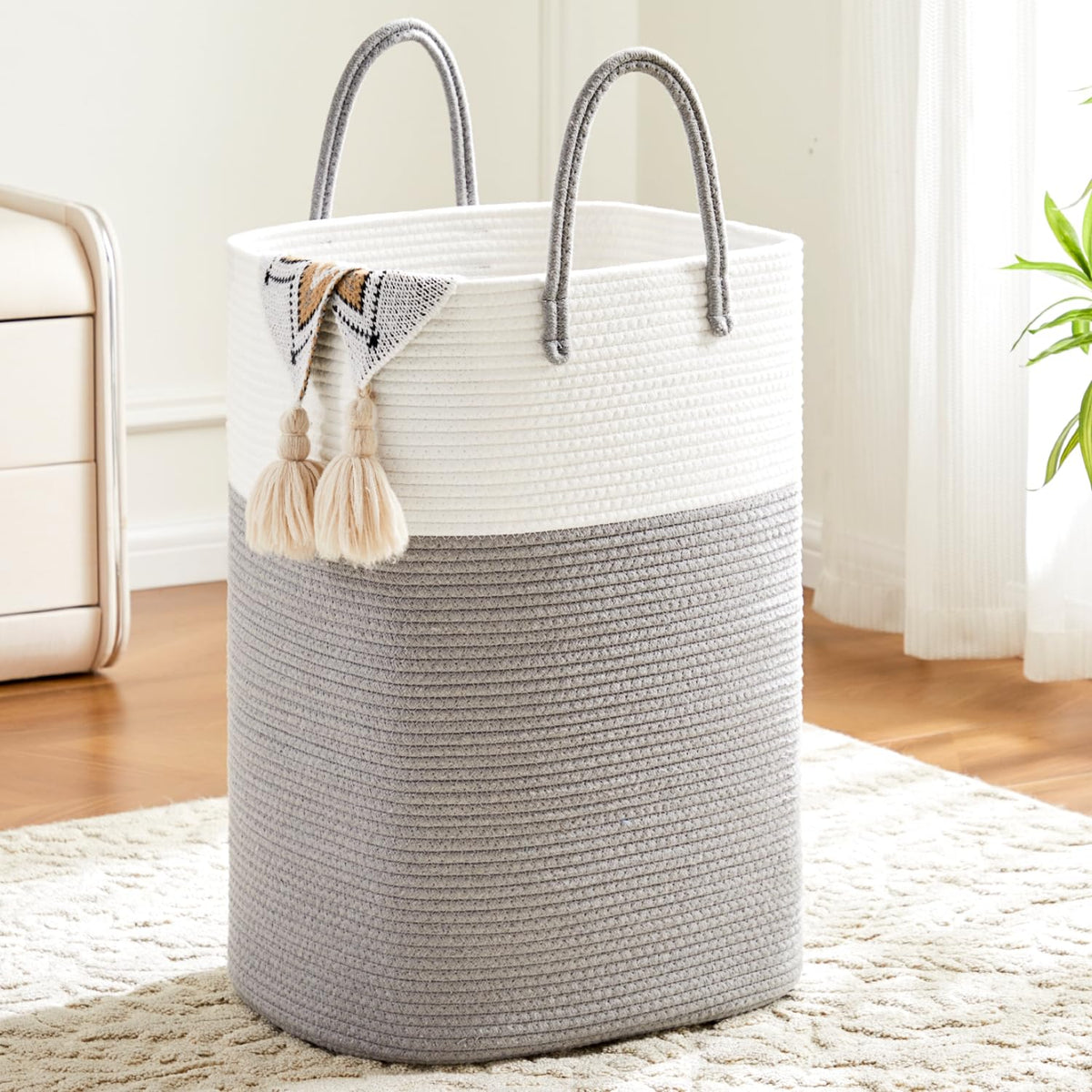 Laundry Basket,Woven Cotton Rope Laundry Hamper,Versatile Storage for Dirty Clothes,Baby Toys,and Blankets in Bathroom, Nursery,and Living Room (Brown, 60L)