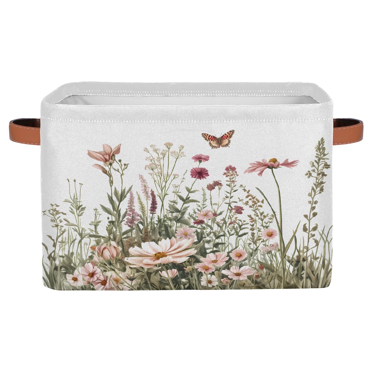 Wildflowers Plants Storage Baskets for Organizing, Fabric Collapsible Storage Bins Box Spring Esthetical Decorative Toy Organizer Baskets for Closet Shelves Gift Basket 1 Pc