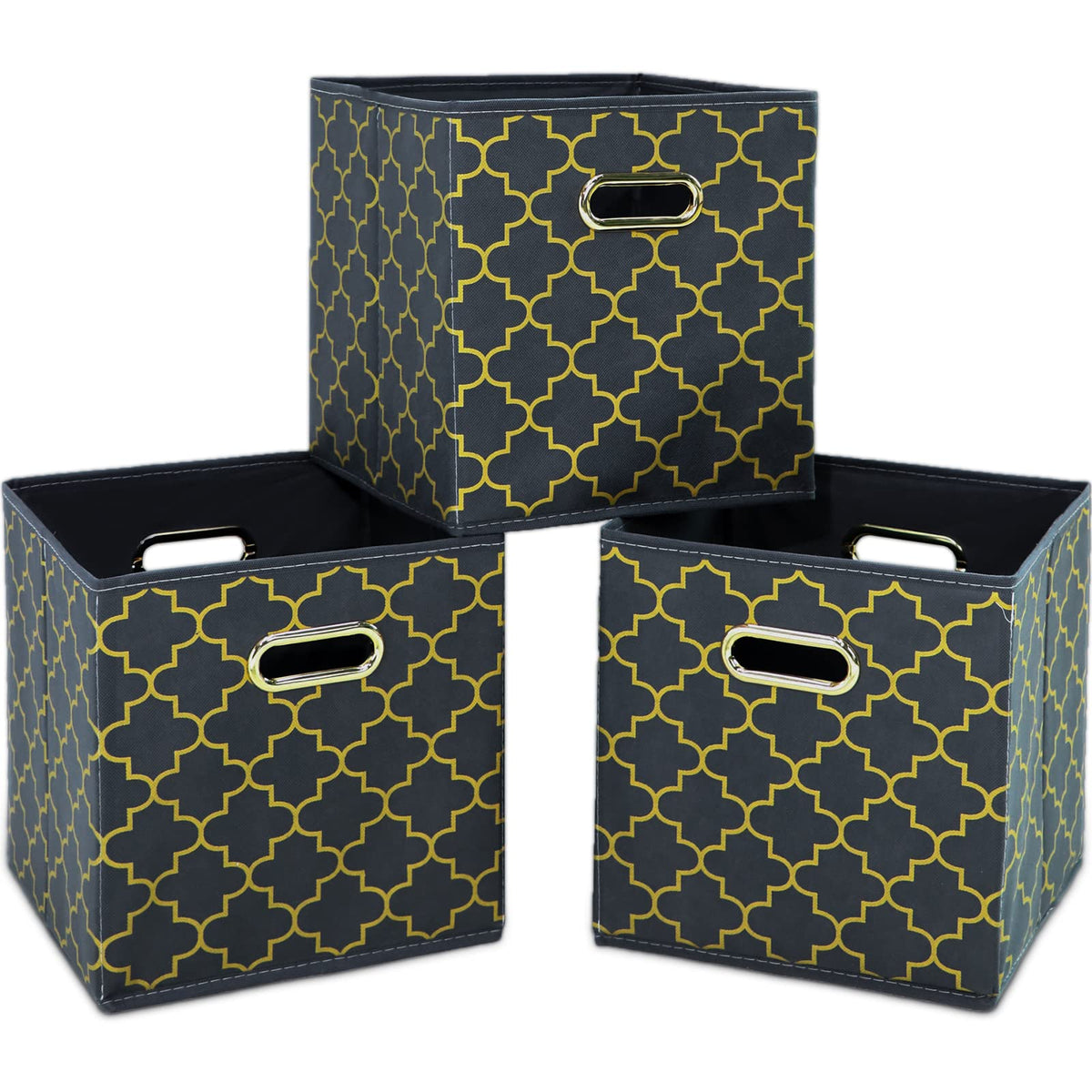 Fabric Cloth Storage Bins,Cube Organizer with Dual Handles Foldable Baskets for Home Bedroom,Set of 3, Black